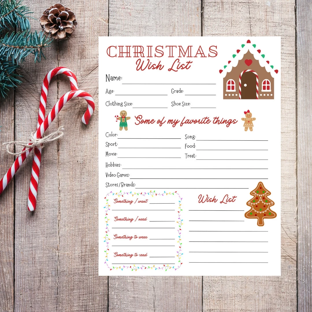 Gingerbread Christmas Wish List Template For Kids PDF PNG Etsy