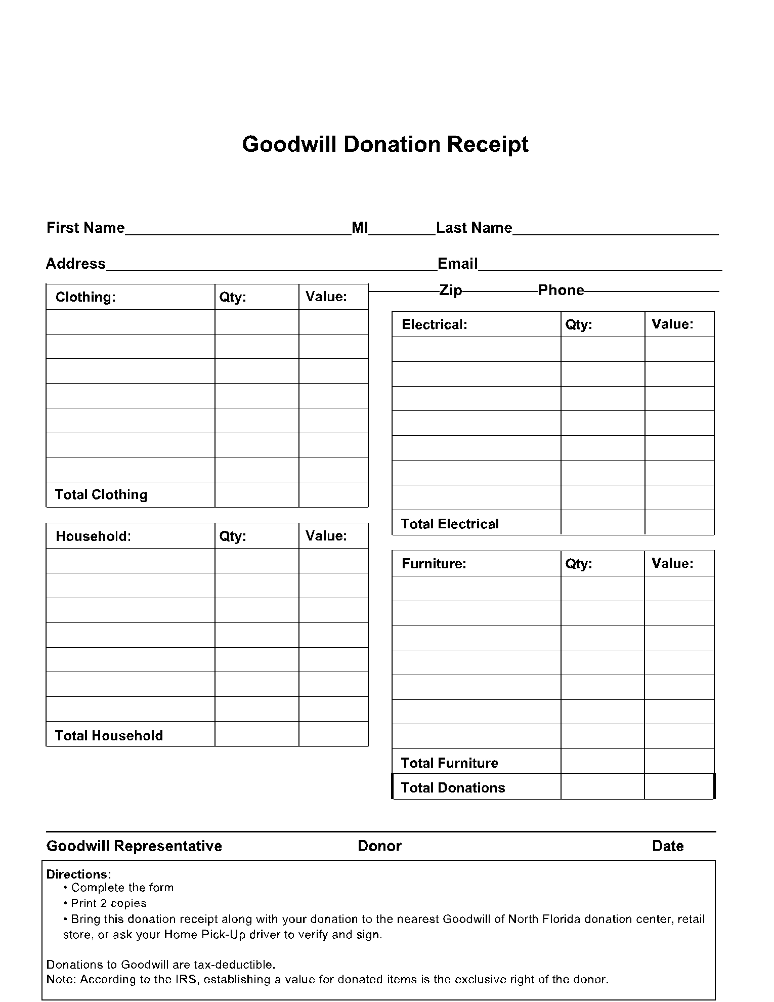 Goodwill Printable Donation Receipt Printable Study Planner
