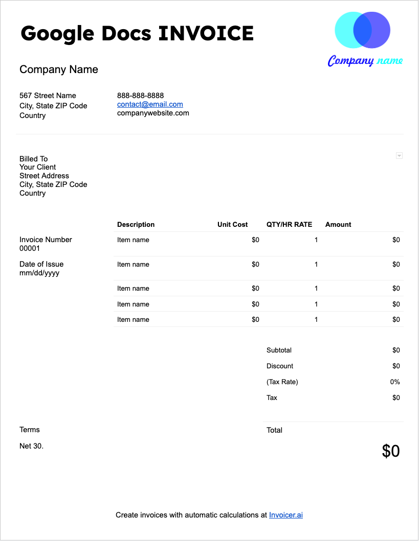 receipt template google docs