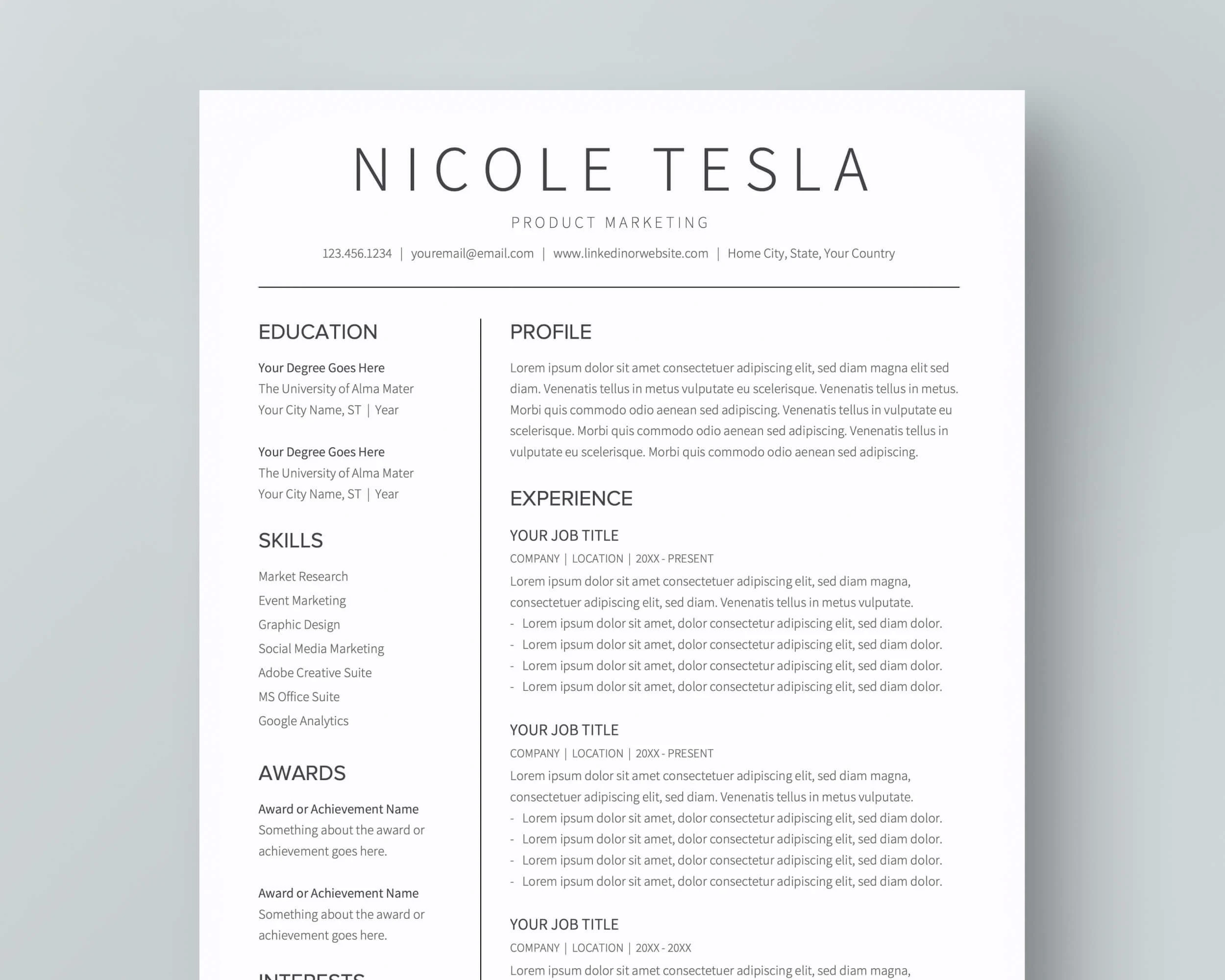 Google Docs Resume Template Simple Resume Template Google Docs And CV Design Etsy