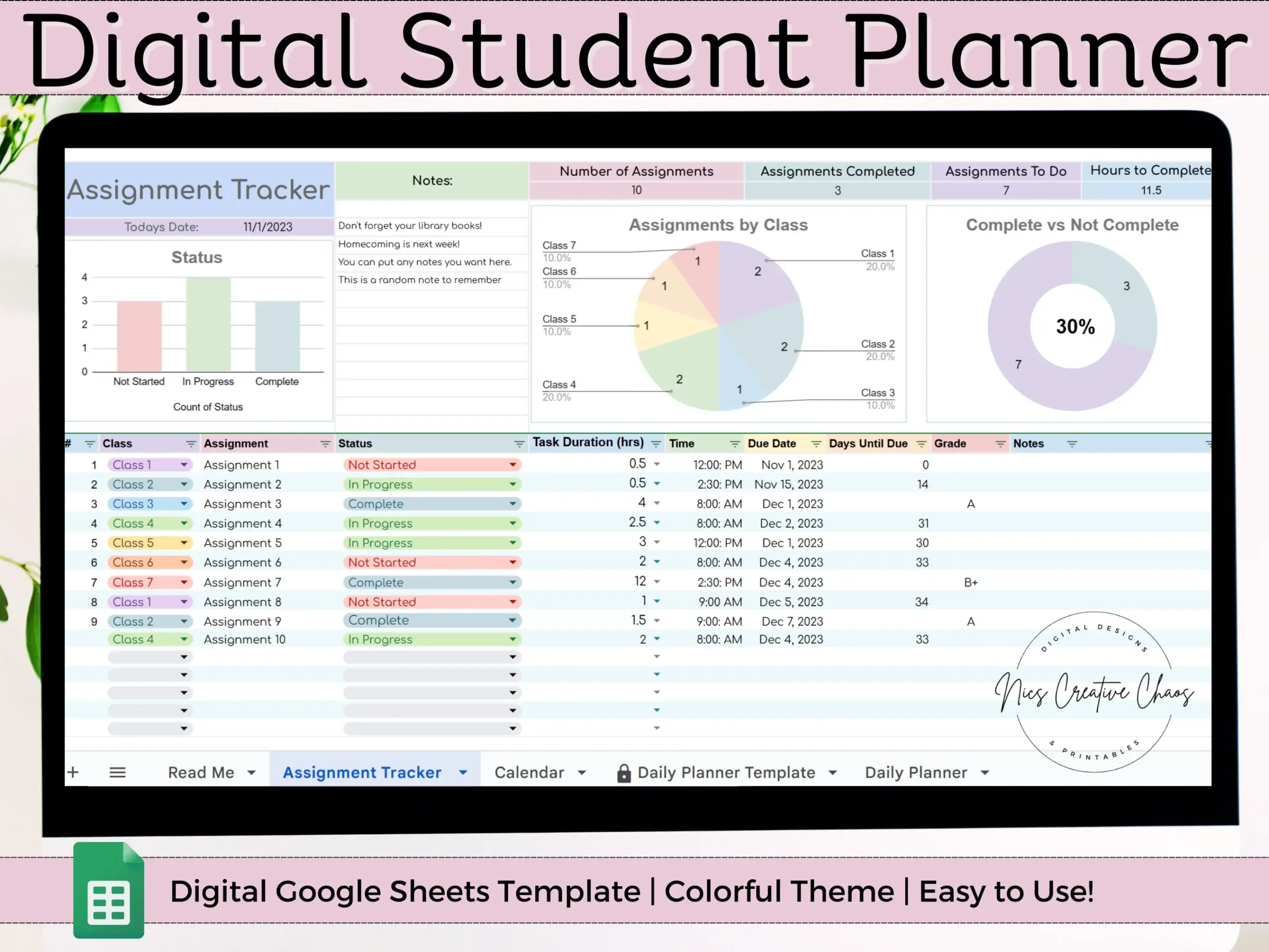 Google Sheets Assignment Tracker Spreadsheet Template College Assignment Tracker Calendar Daily Planner 3 In 1 Student Planner School Etsy Denmark