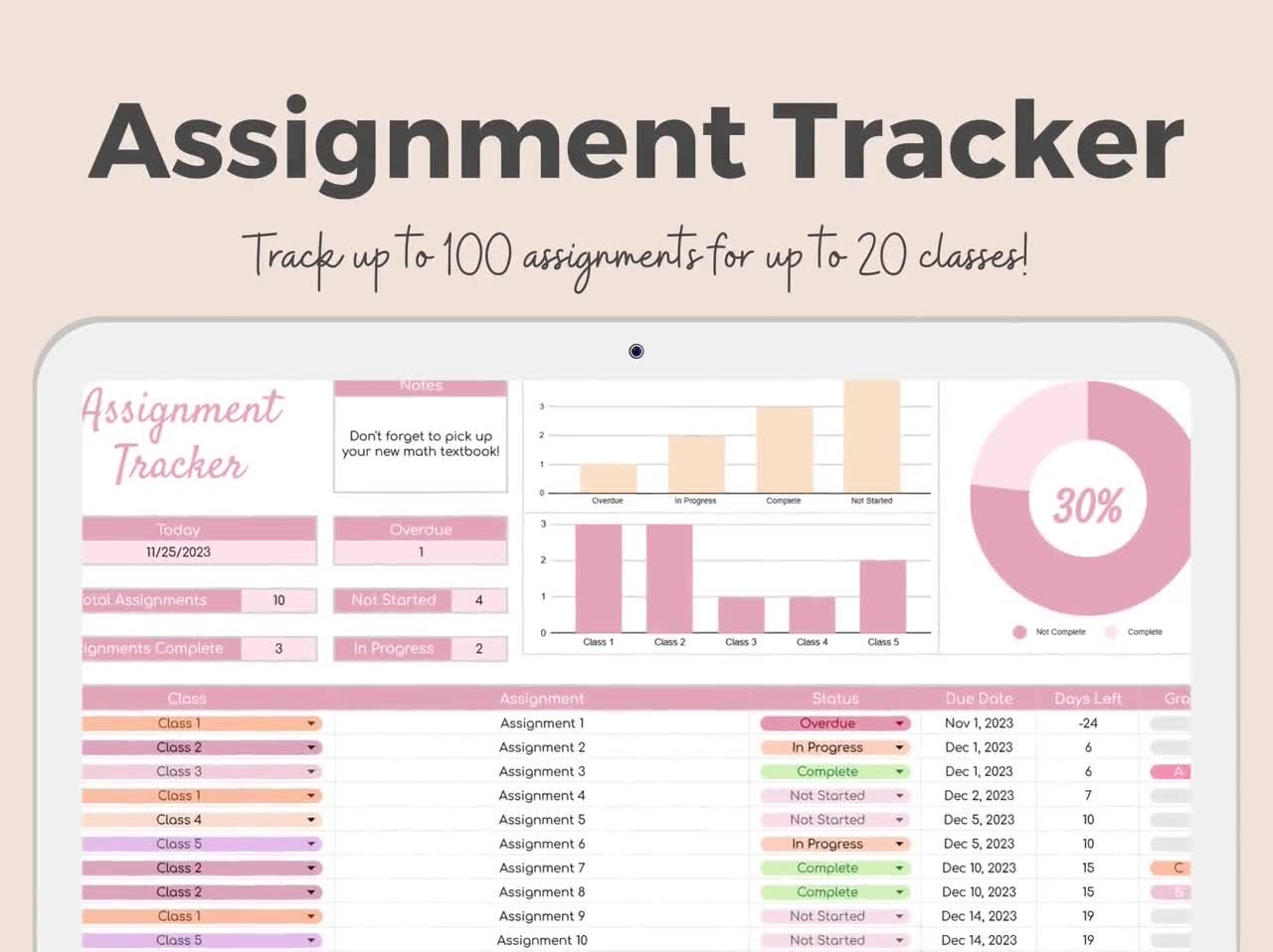 Google Sheets Assignment Tracker Spreadsheet Template College Assignment Tracker Textbook Tracker 2 In 1 Student Planner School Etsy