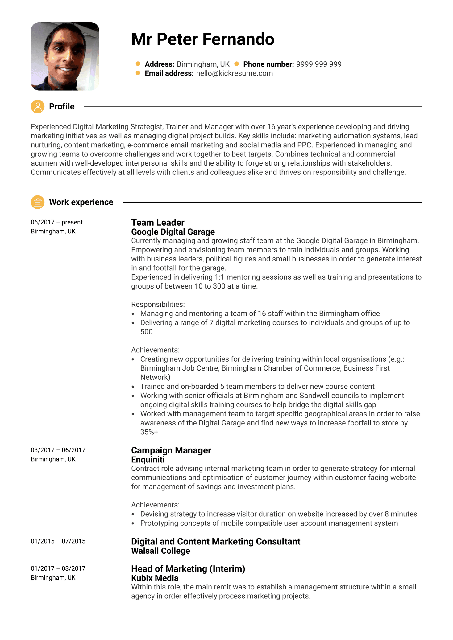 Google Team Leader Resume Sample Kickresume