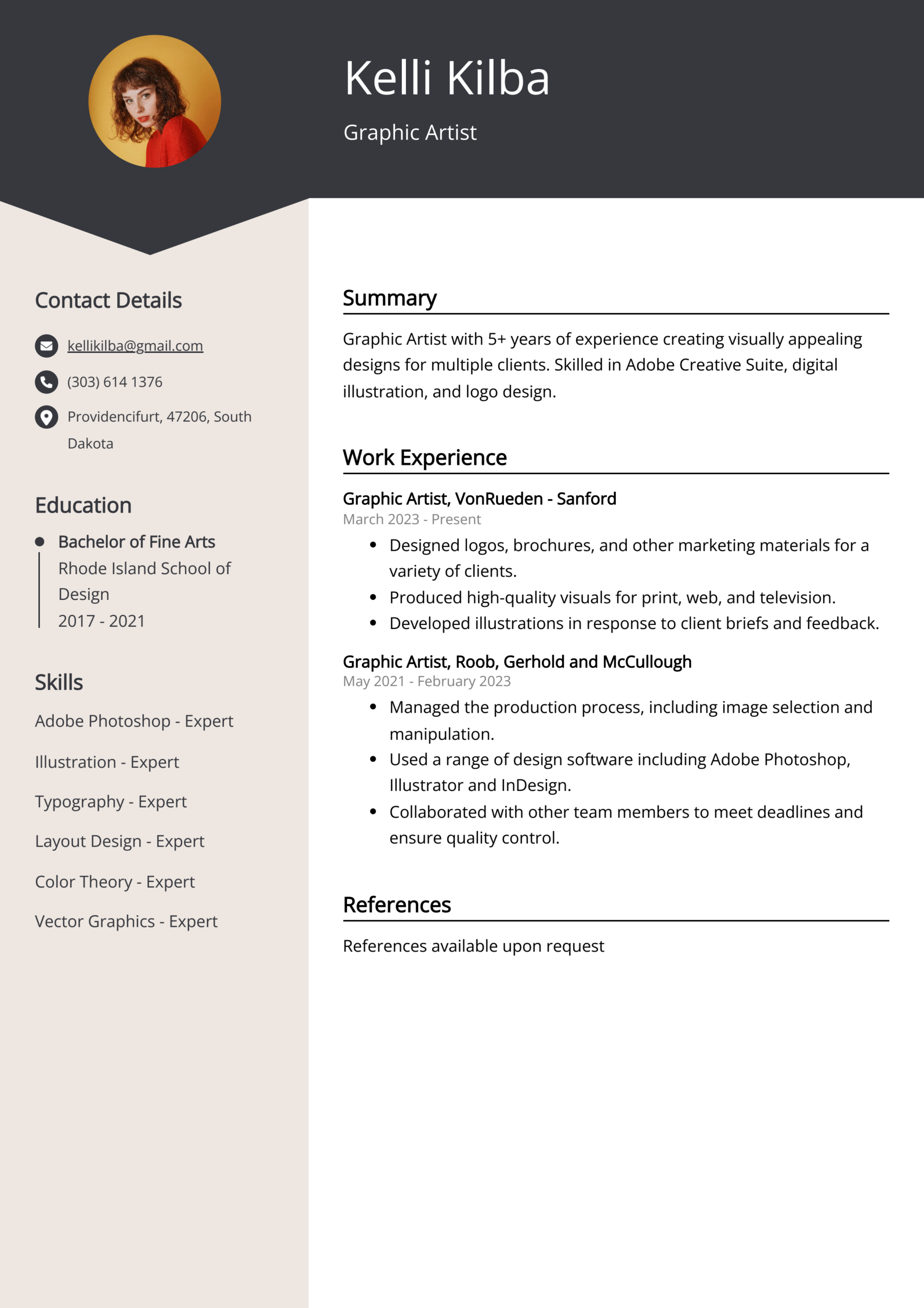 Graphic Artist Resume Example Free Guide 
