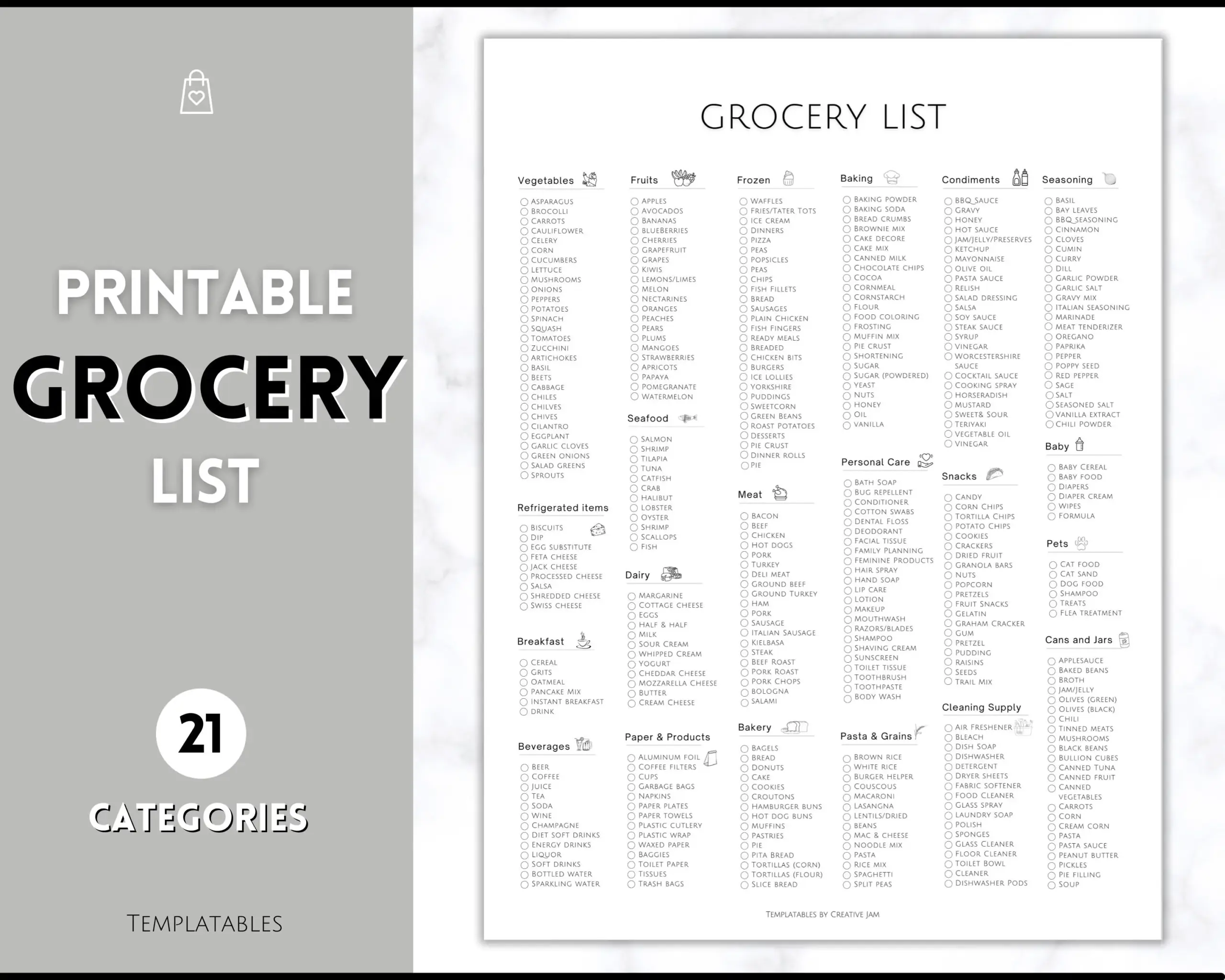 Grocery List Printable Weekly Shopping List Master Mono