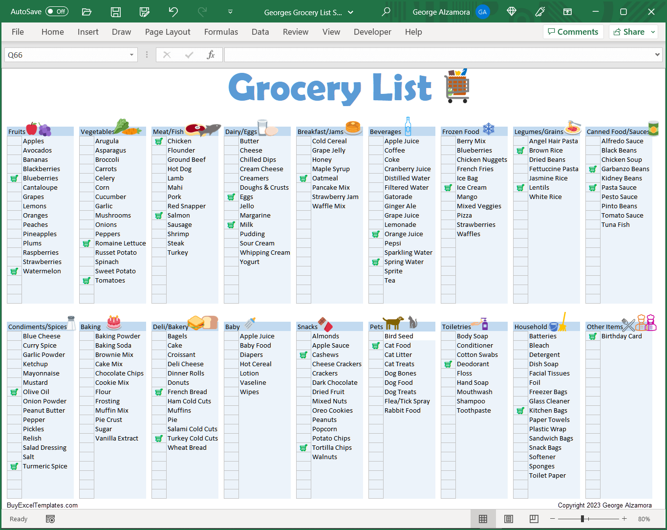 Grocery List Spreadsheet Printable Editable Food Shopping Planner BuyExcelTemplates