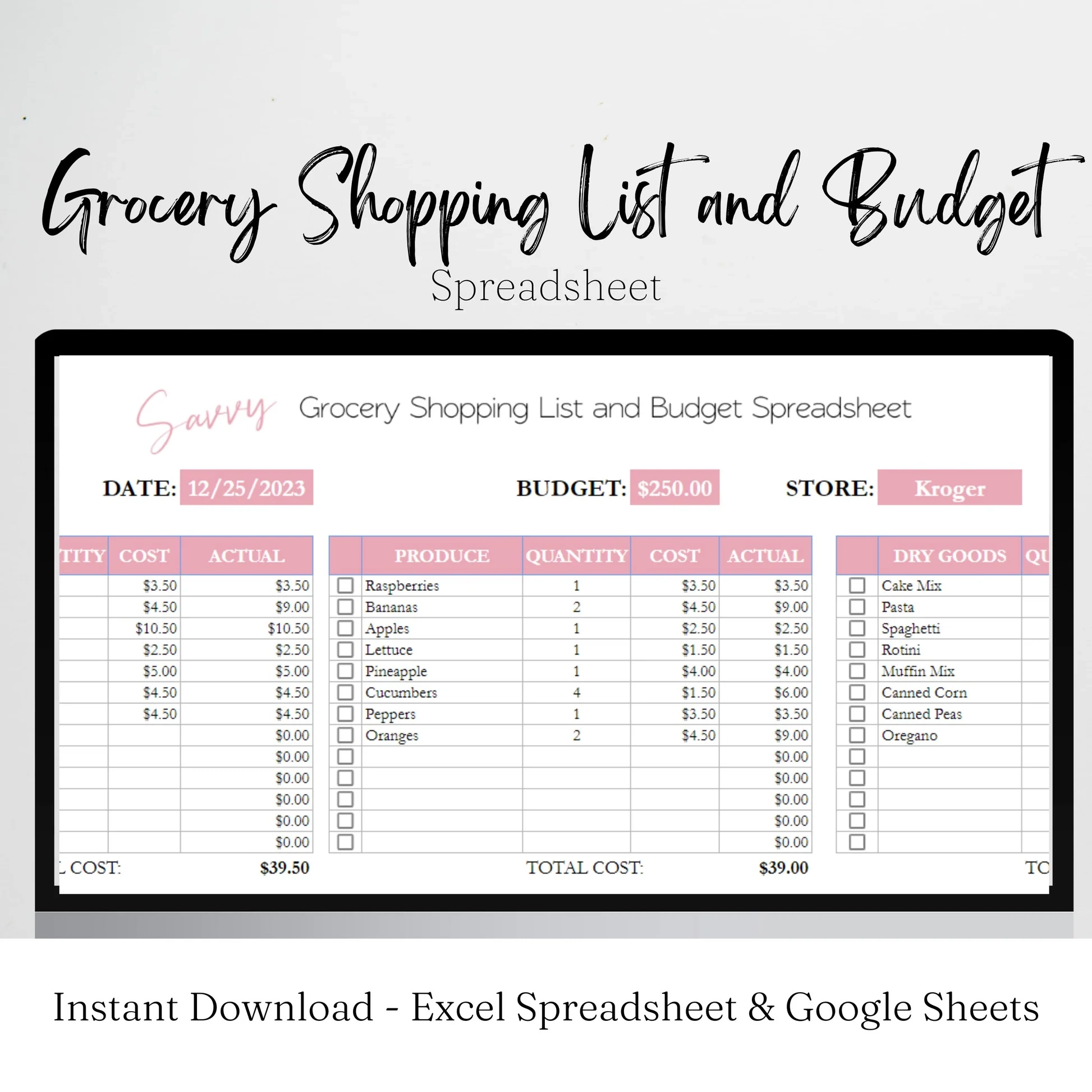 Grocery Shopping List And Budget Template Google Sheets Excel Spreadsh Savvy And Thriving