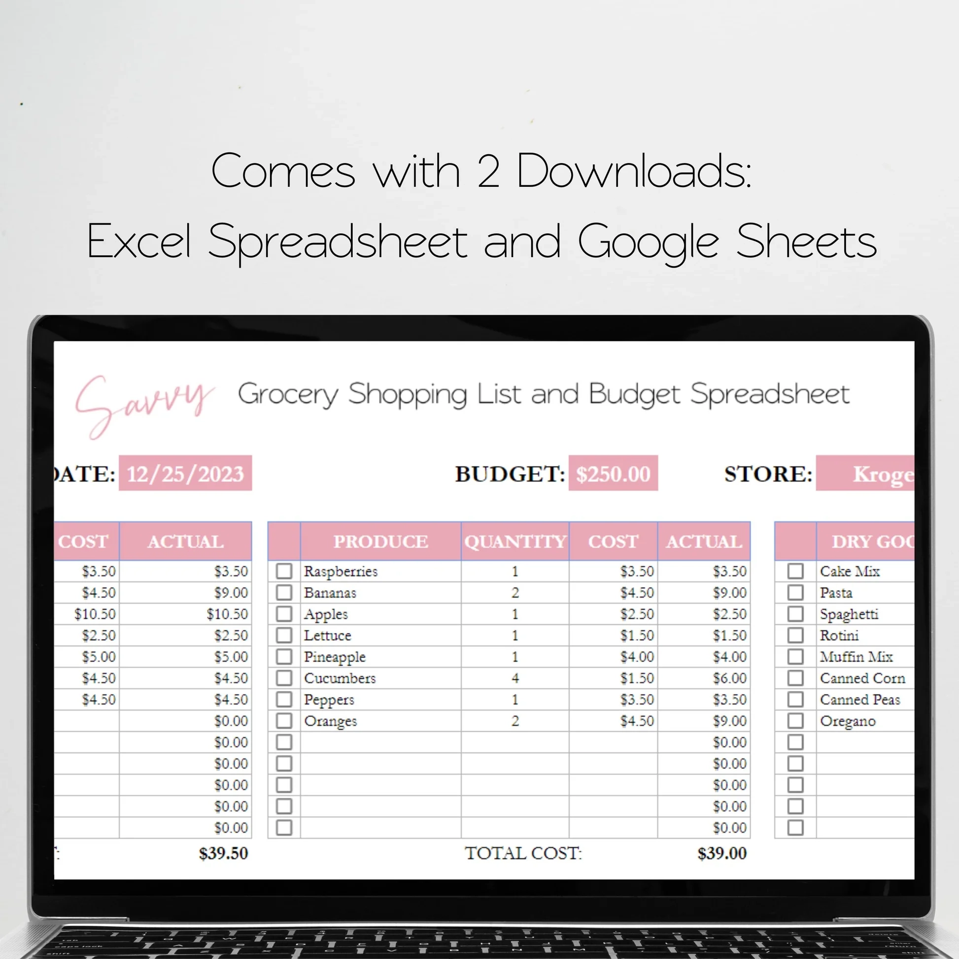 Grocery Shopping List And Budget Template Google Sheets Excel Spreadsh Savvy And Thriving