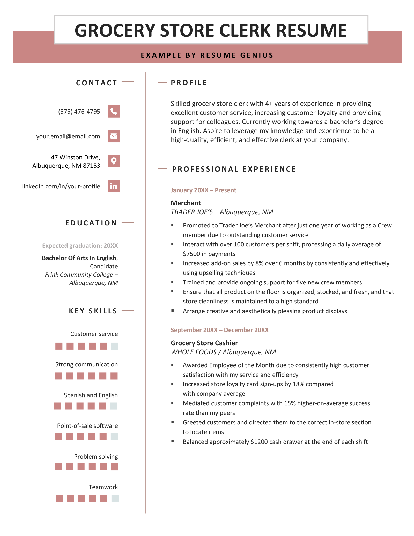 Grocery Store Cashier Resume Sample Tips