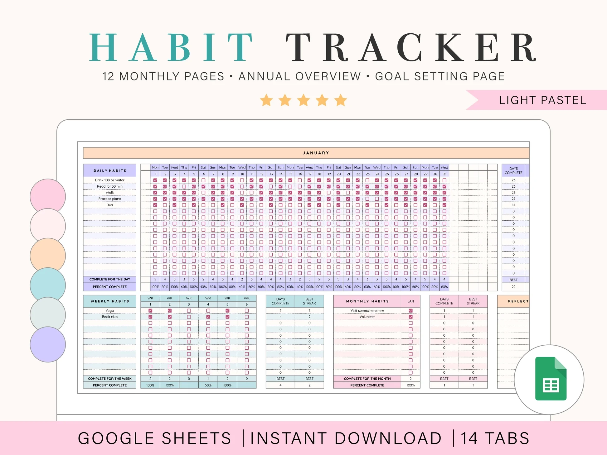 Habit Tracker Google Sheets Spreadsheet Template Tulip Rd Studio