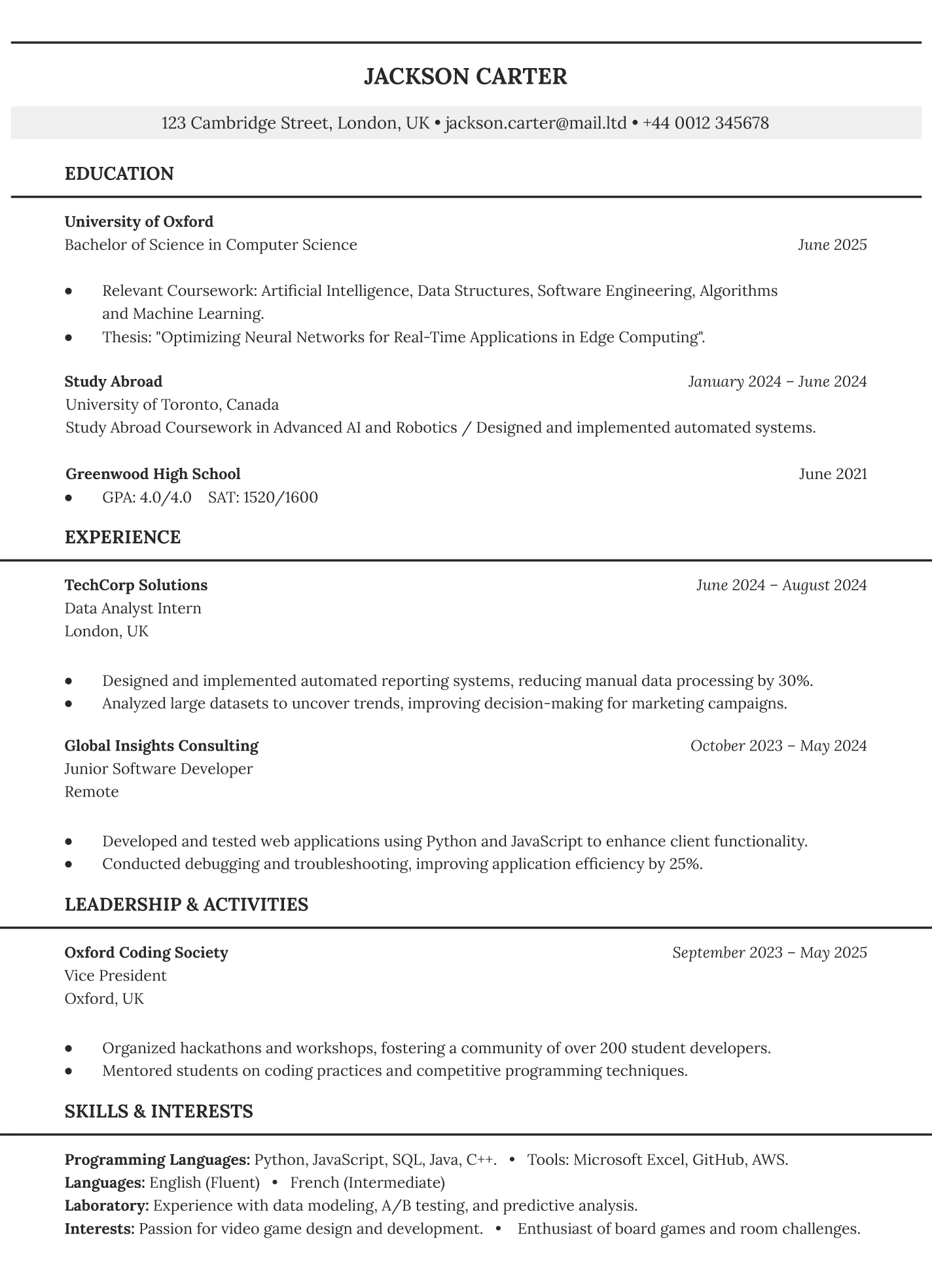 Harvard CV Free Google Docs Template Gdoc io