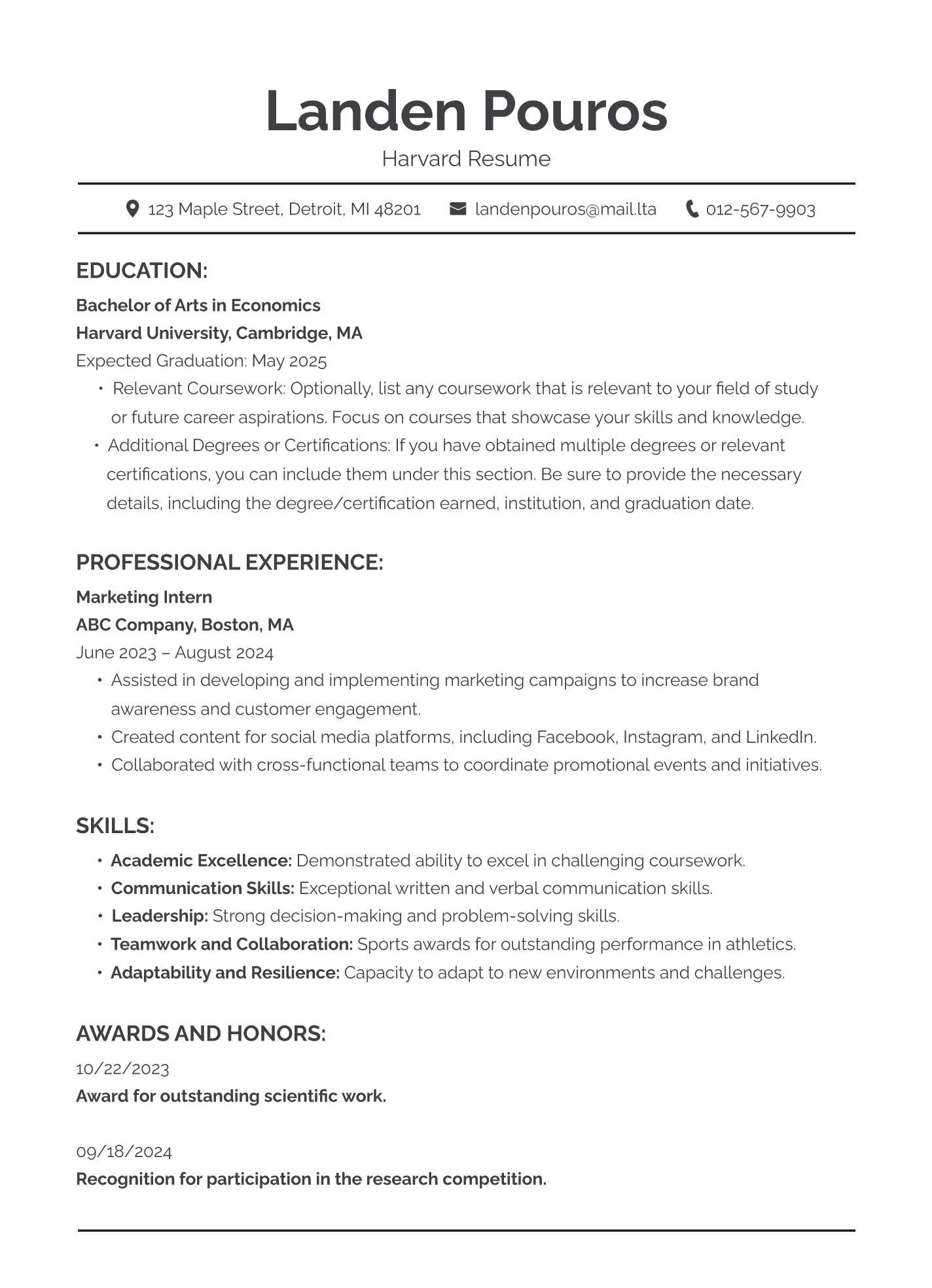 Harvard Resume Free Google Docs Template Gdoc io