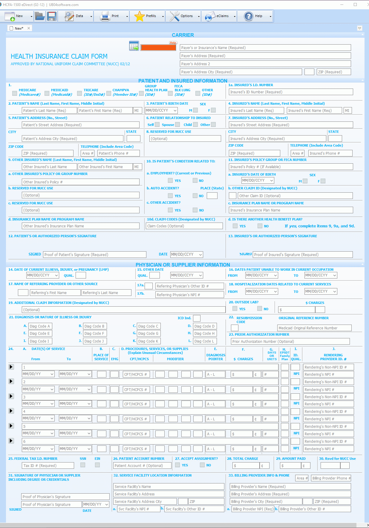 HCFA 1500 Fill Print Medical Billing Form Software