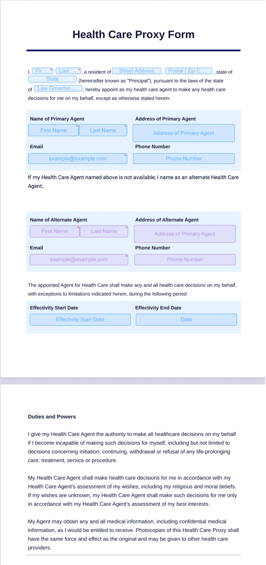 Health Care Proxy Form PDF Template Jotform