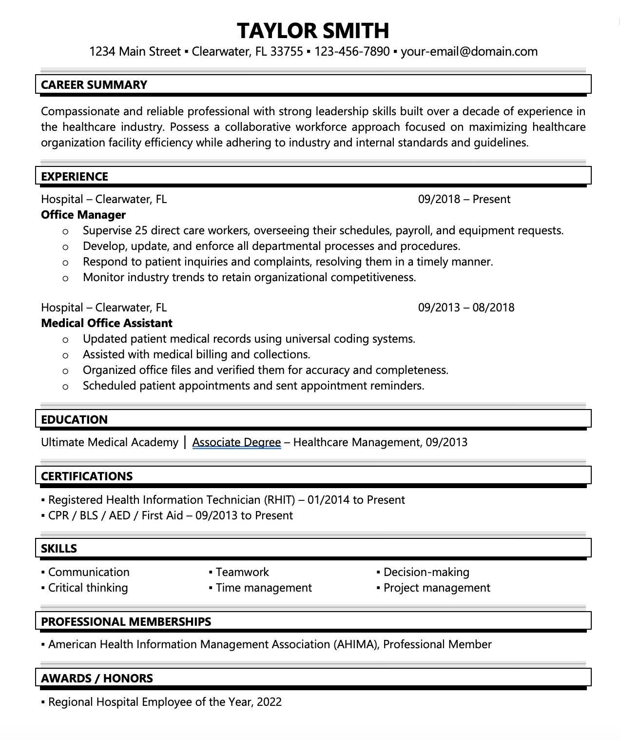 Healthcare Resume Guide UMA