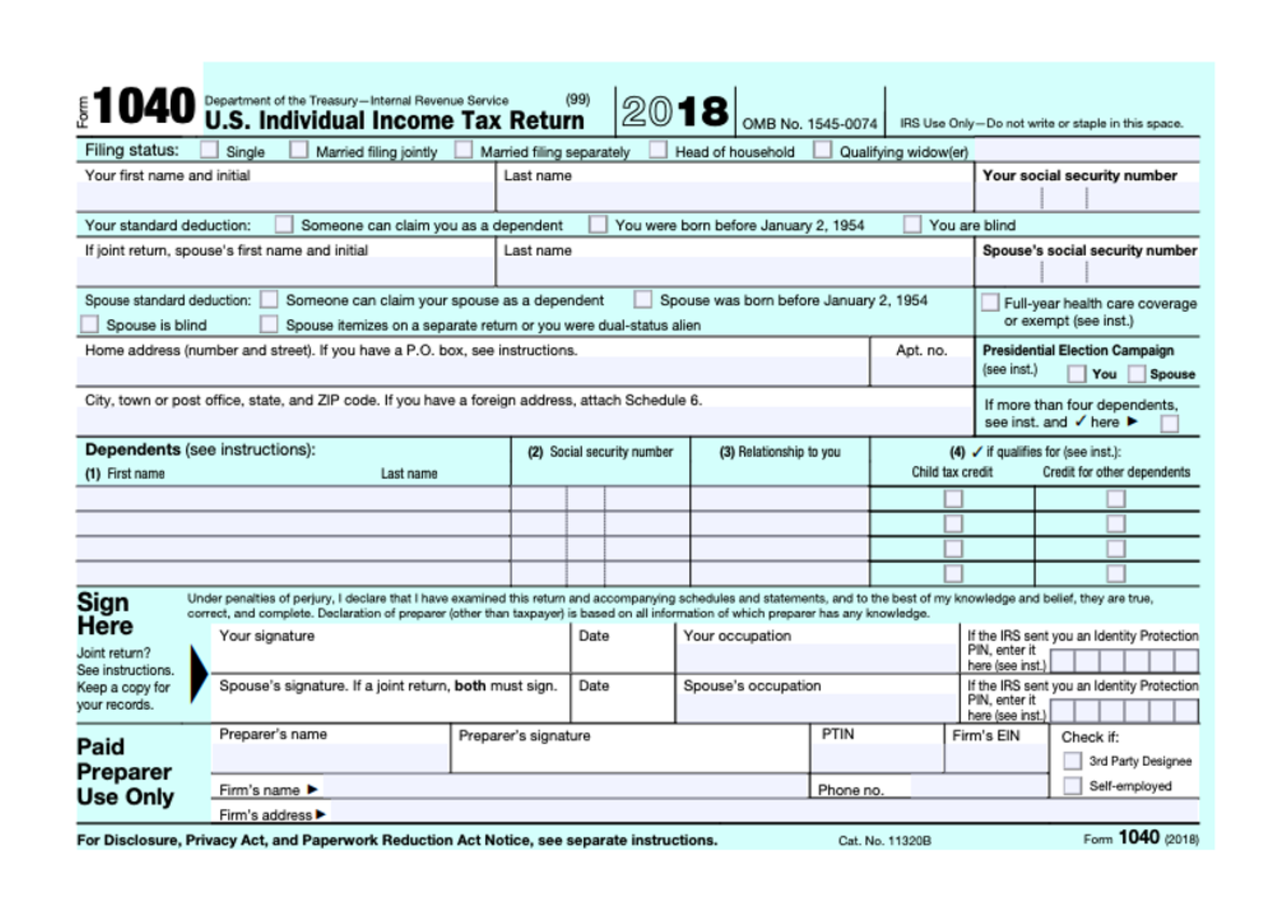 1040 form 2018 printable