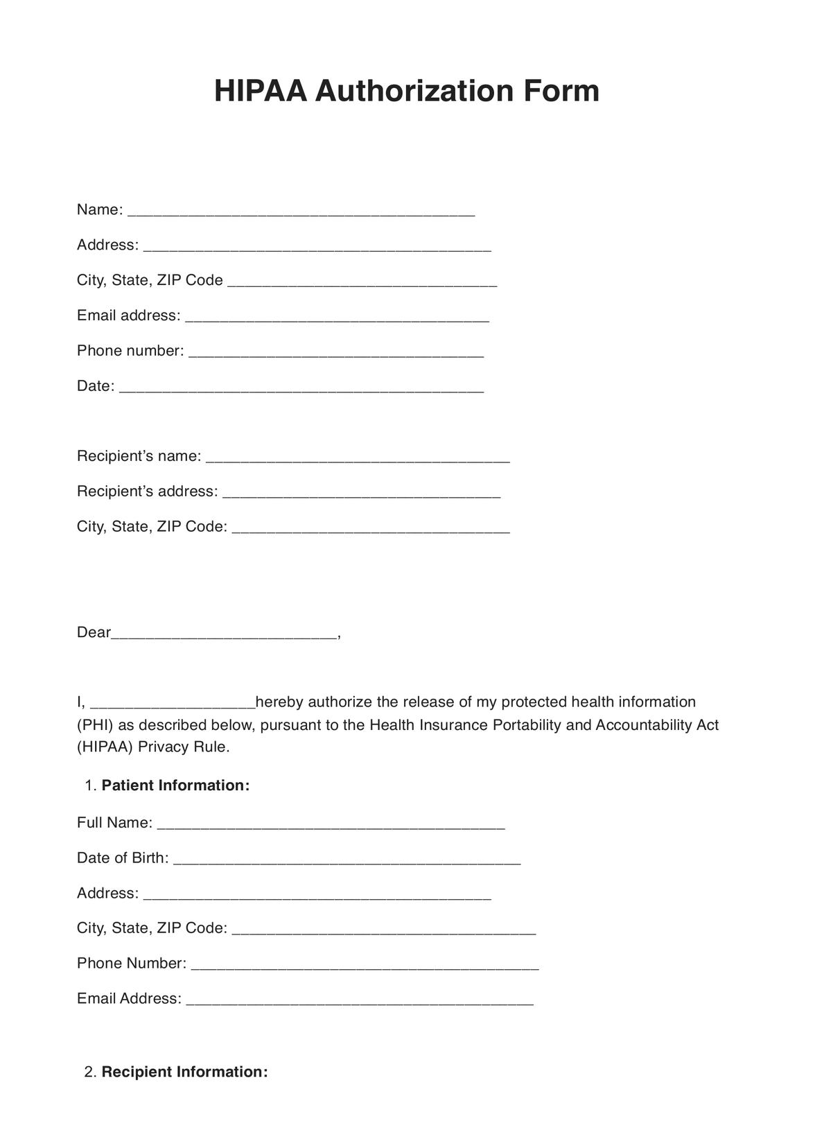 HIPAA Authorization Form