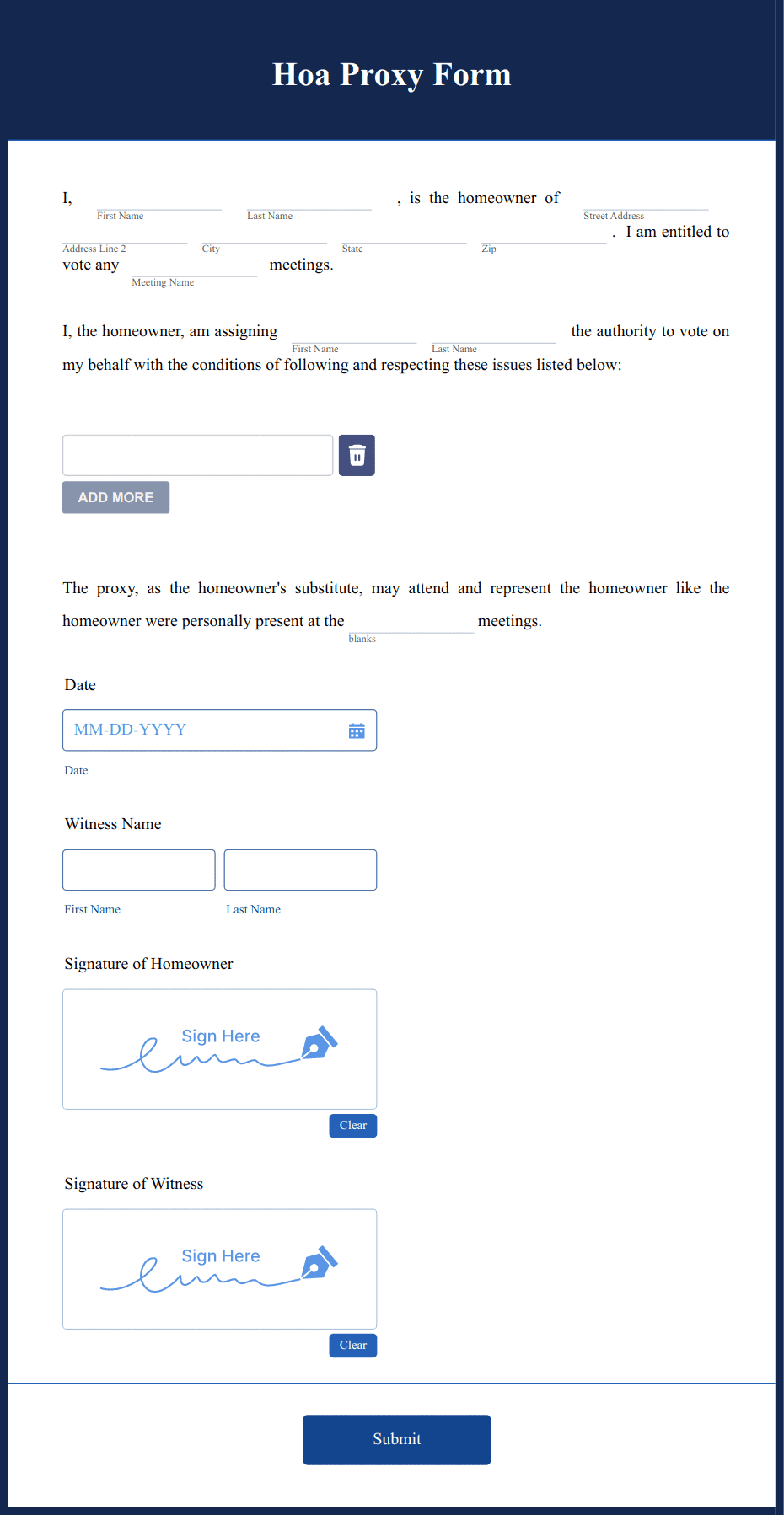 Hoa Proxy Form Template Jotform