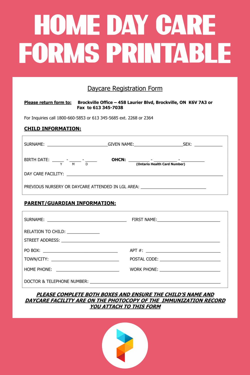 free printable child care forms pdf