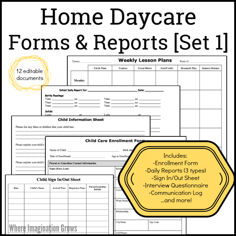 home daycare forms printable