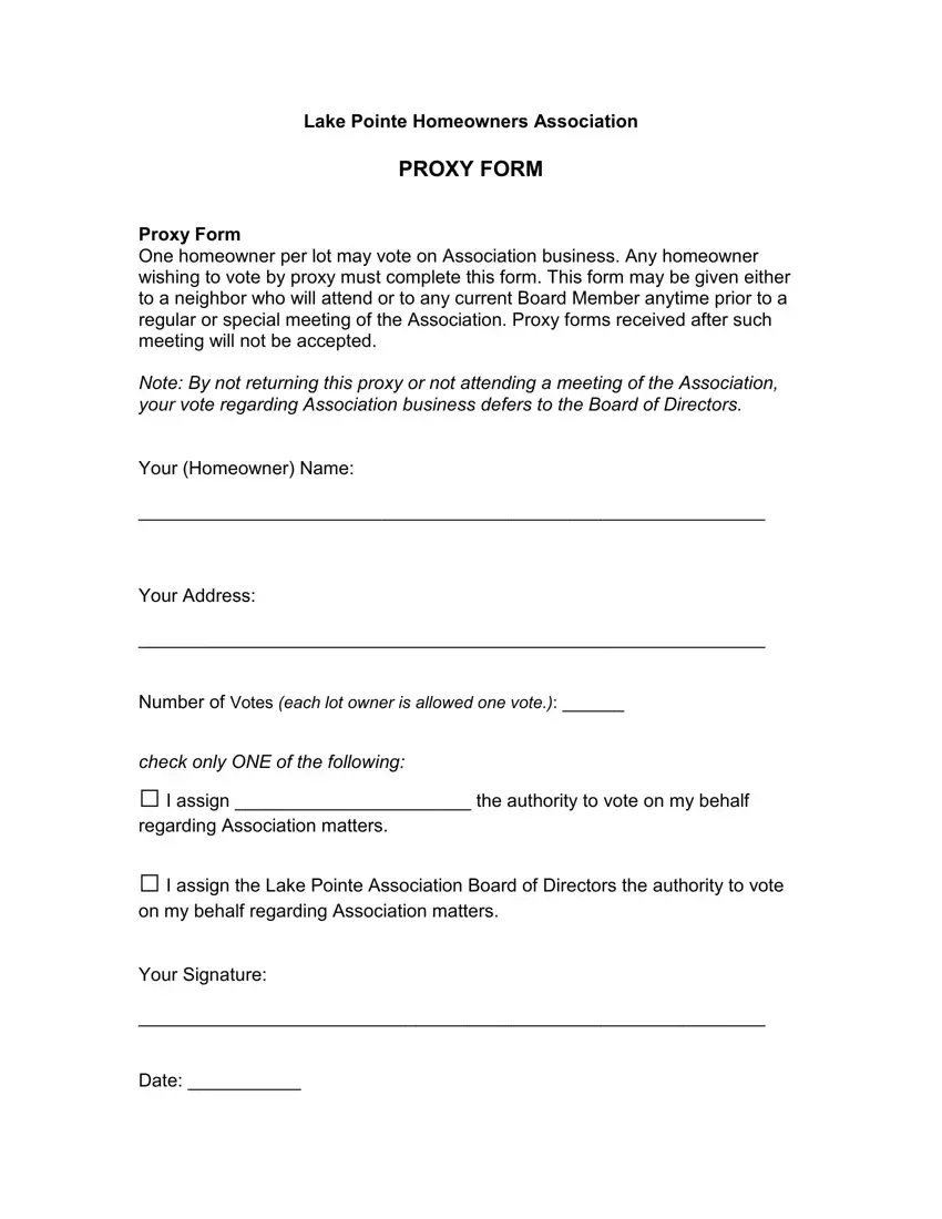 Homeowners Association Proxy Fill Out Printable PDF