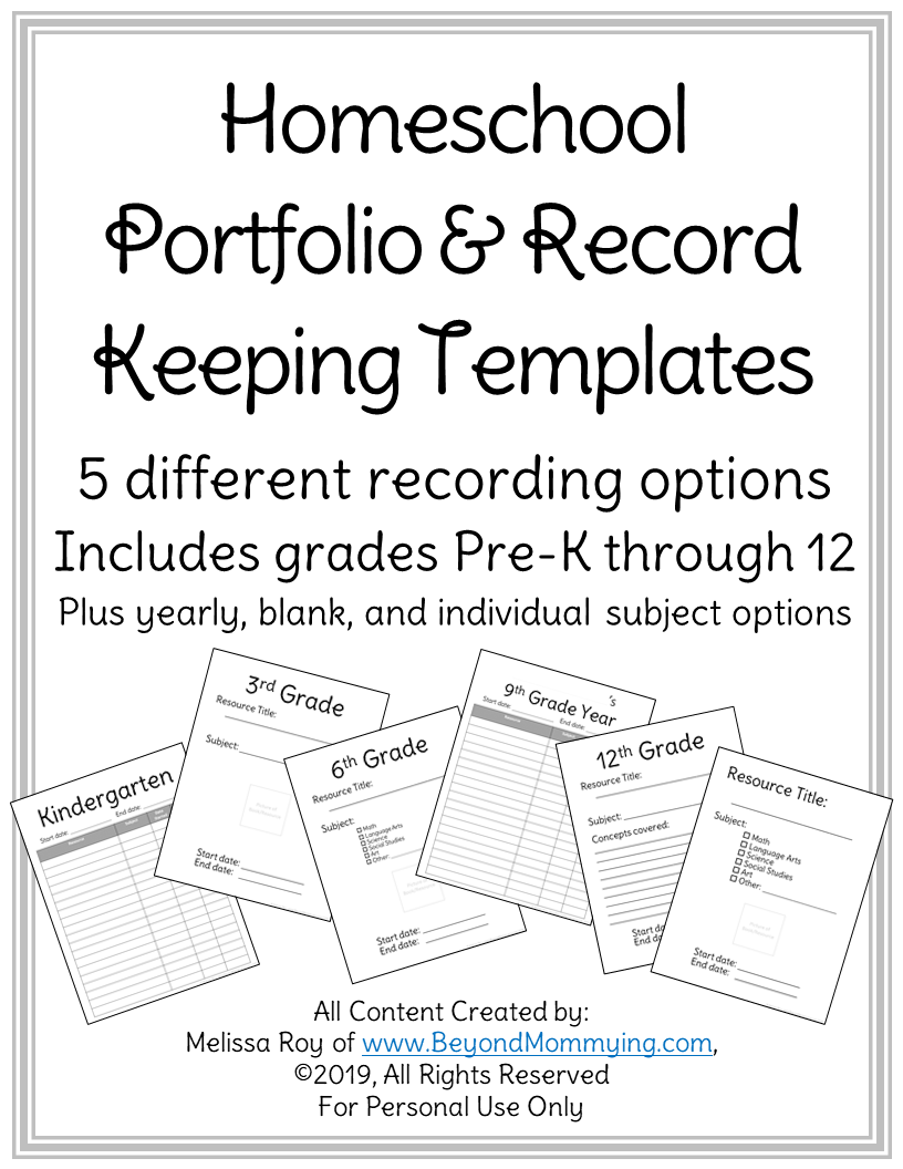 Homeschool Portfolio And Record Keeping Sheets