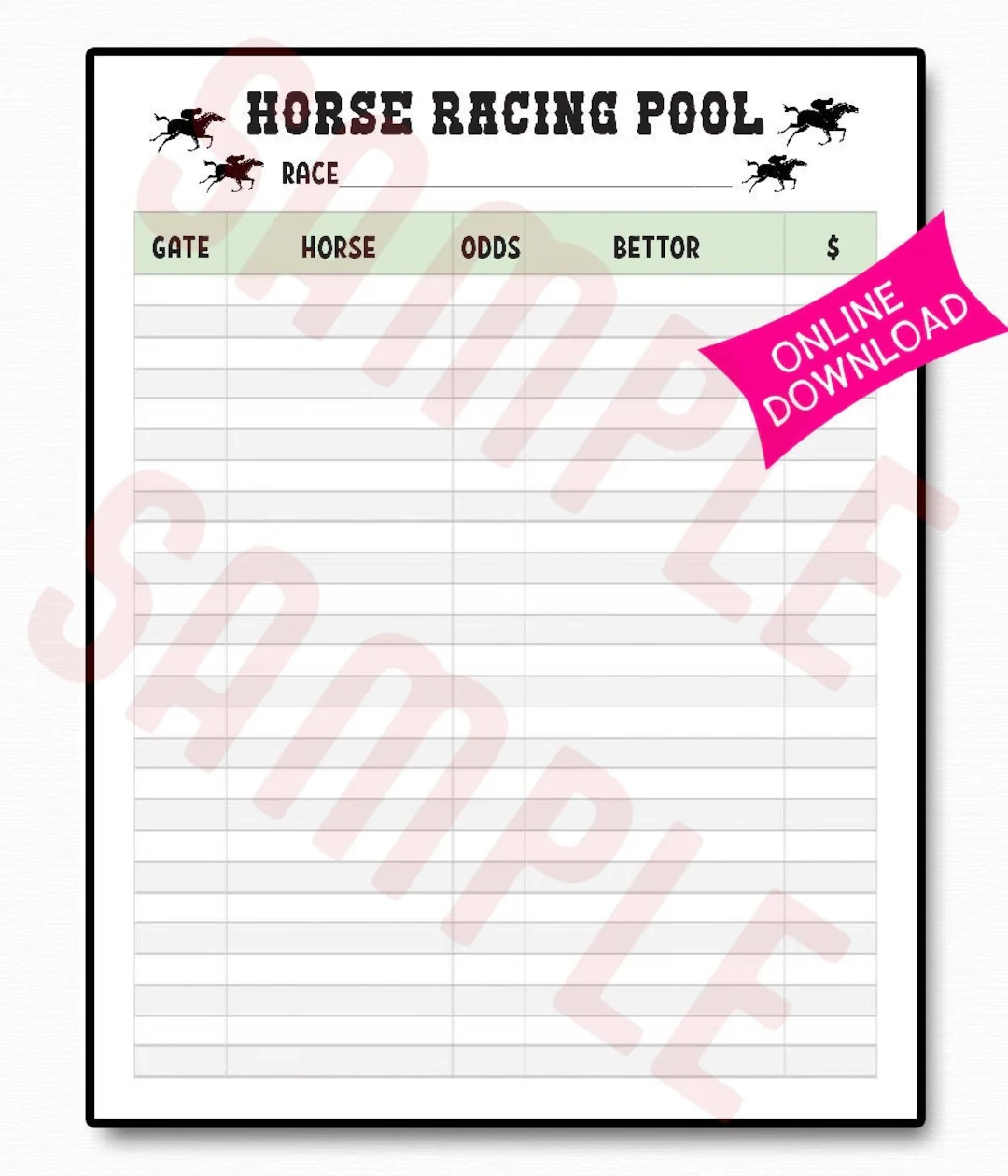 Horse Racing Pool Printable For Kentucky Derby Belmont Stakes Preakness Breeders Cup Pools Place Your Bets Horse Racing Party Bettor Etsy