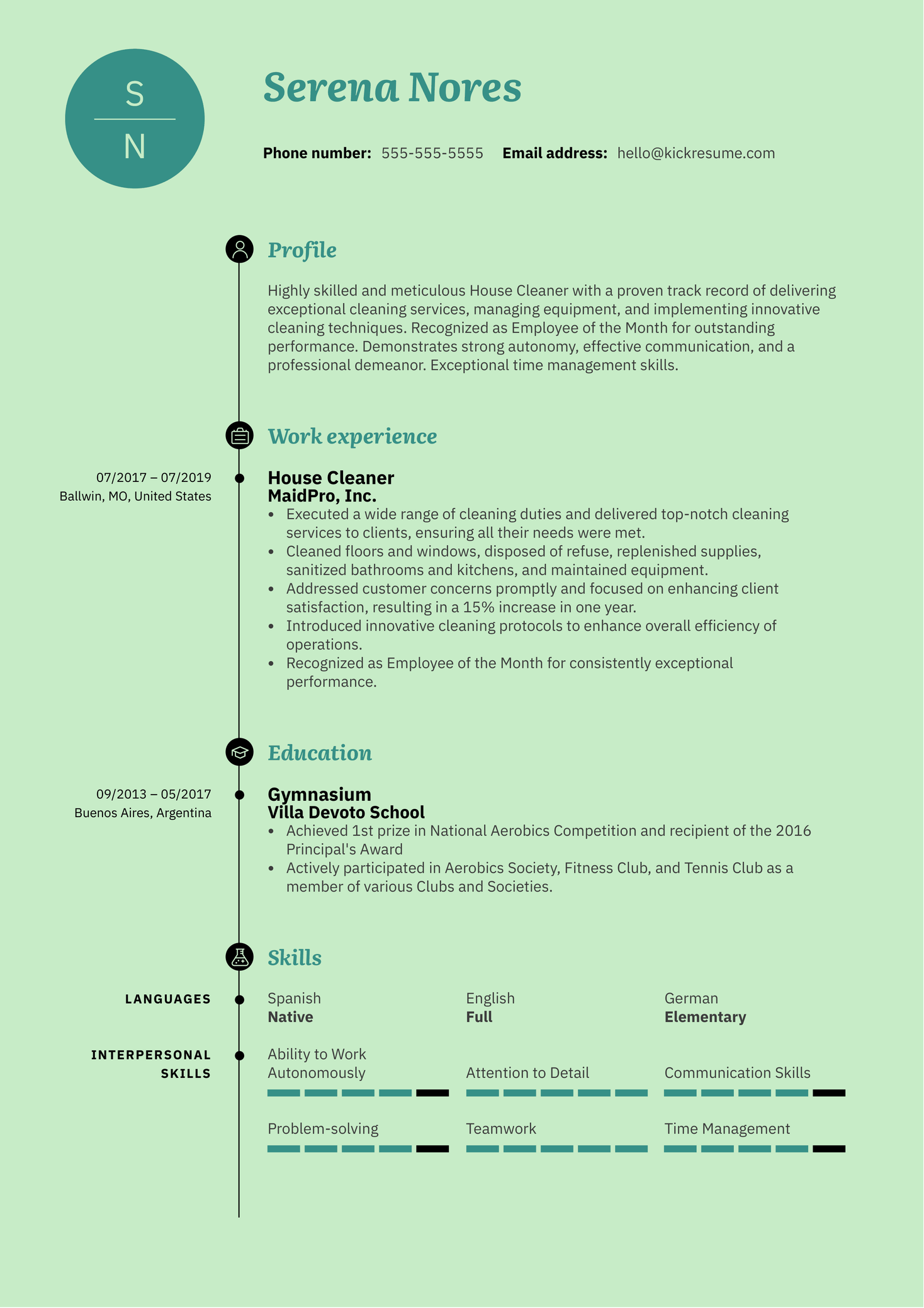 House Cleaner Resume Sample Kickresume