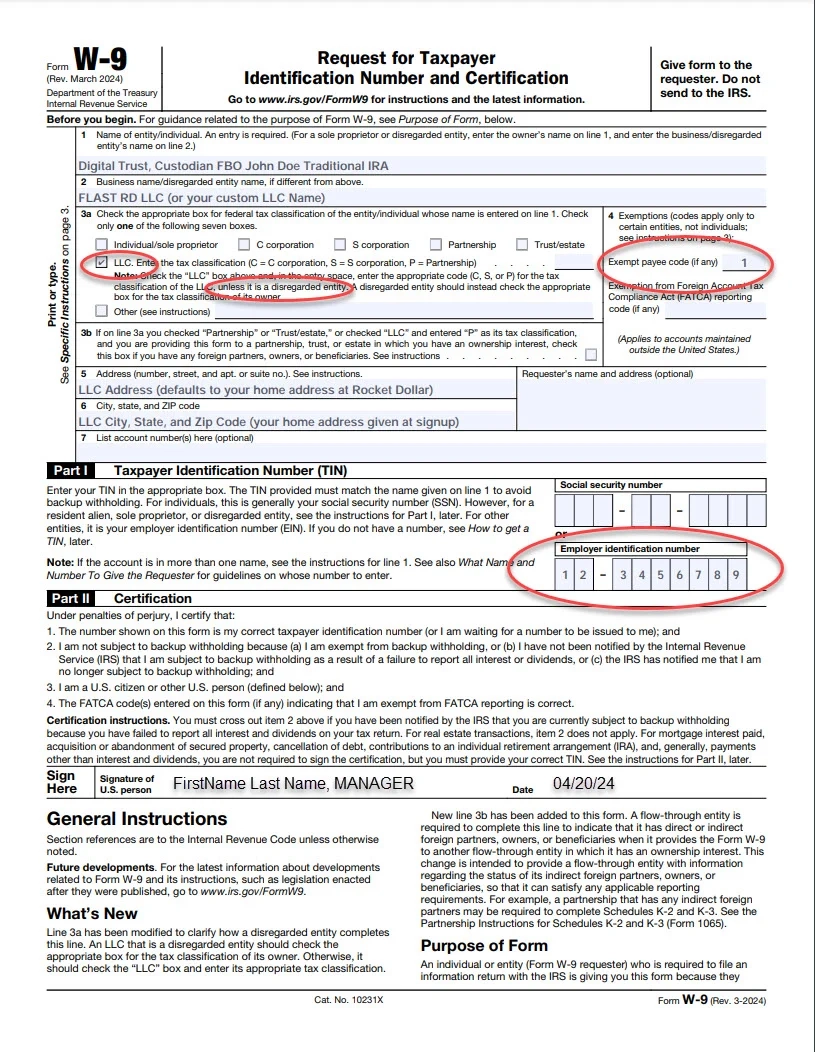 How Do I Fill Out IRS Form W 9 For My IRA LLC 