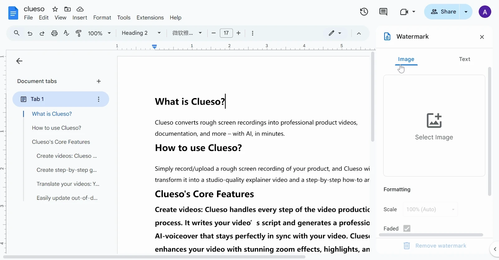 watermark in google docs