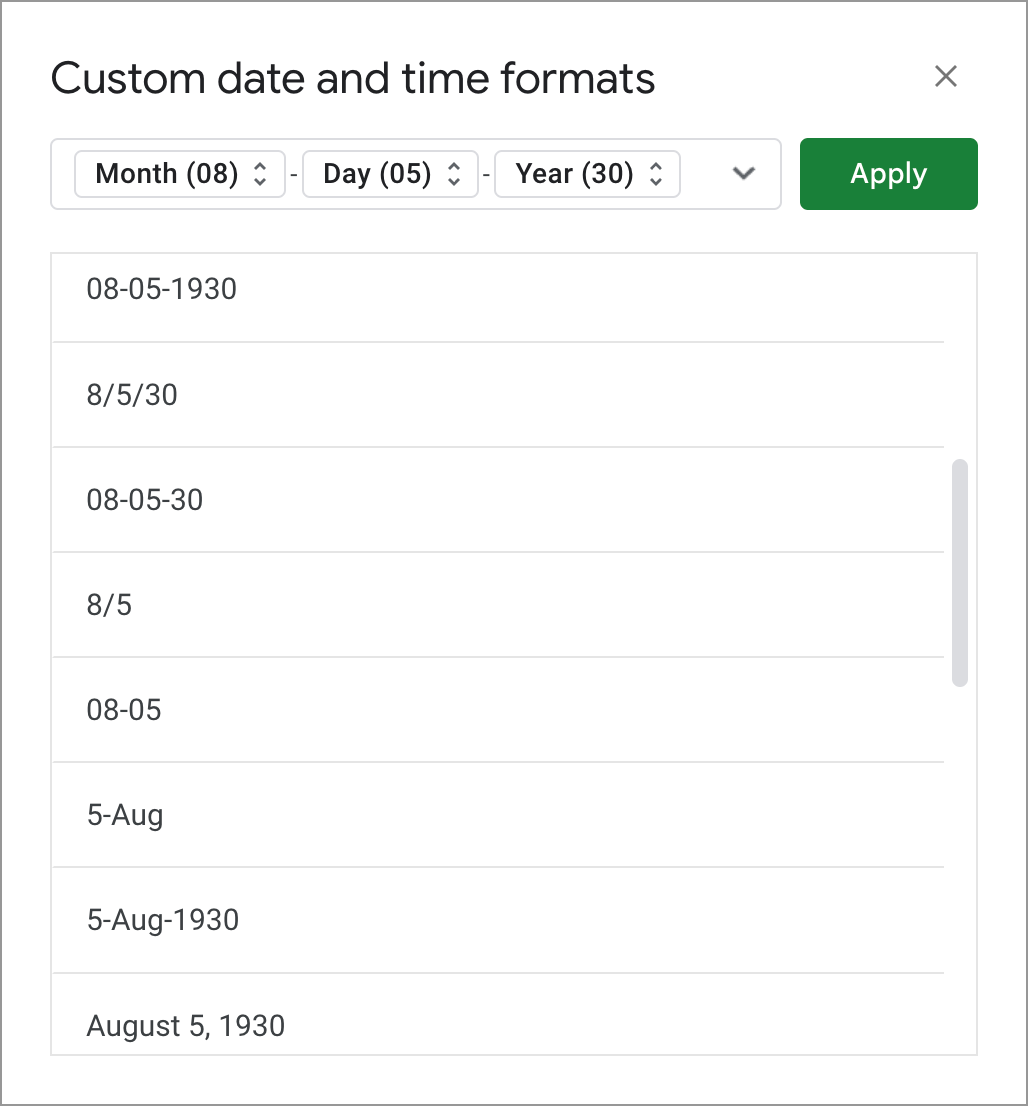 google sheets date format