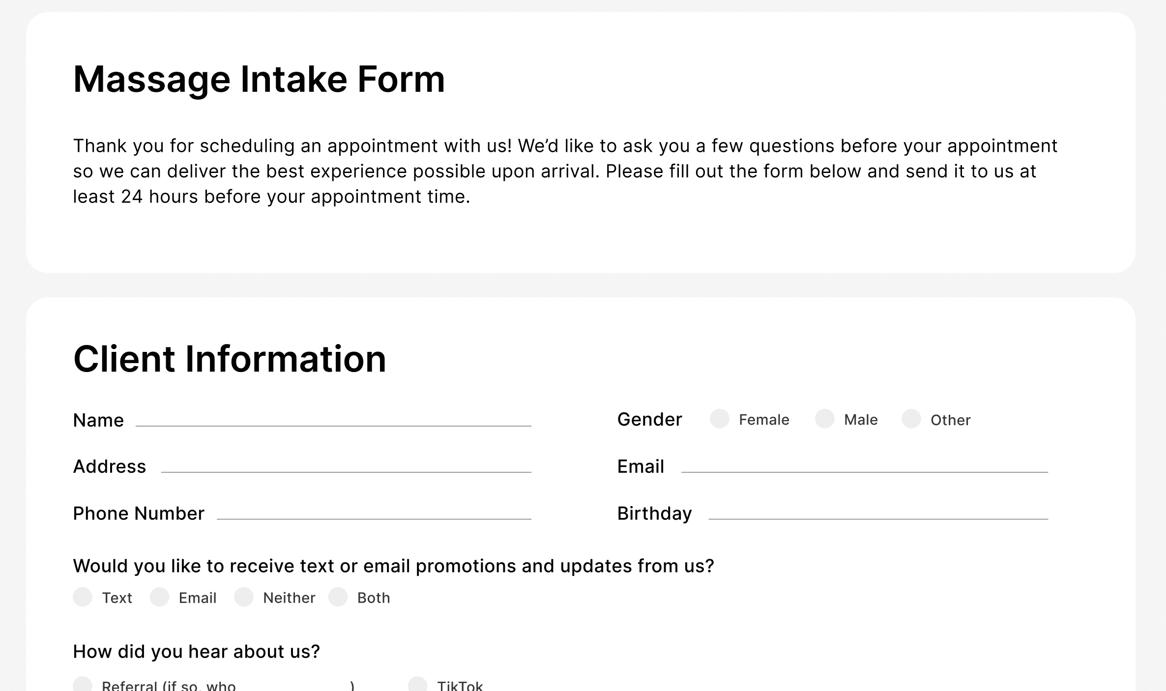 How To Create A Massage Intake Form Free Template