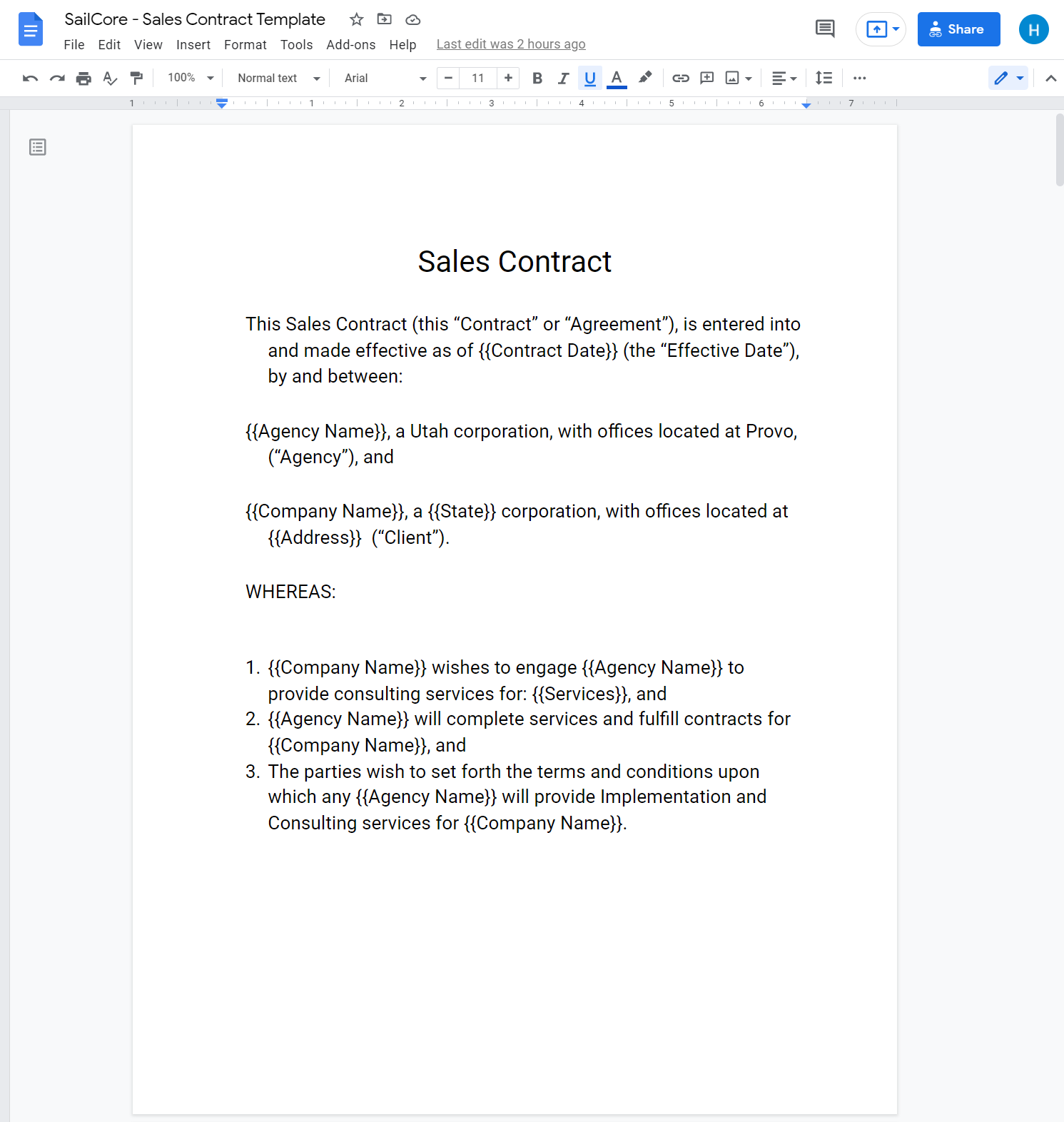 contract template google docs