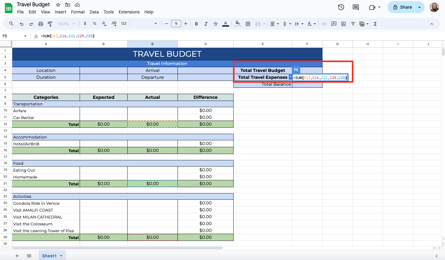 How To Create A Travel Budget Template In Google Sheets FileDrop