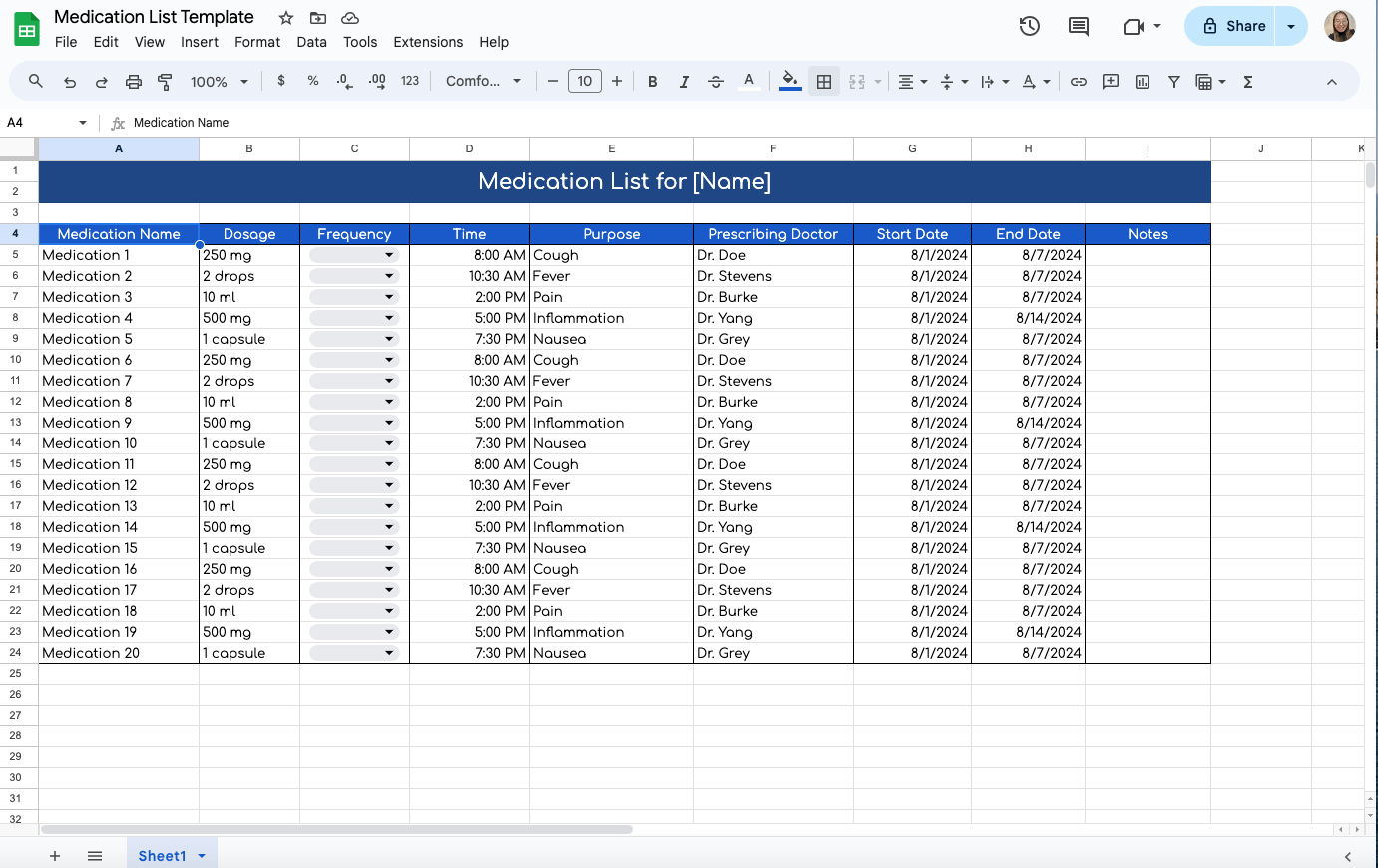 How To Create An Efficient Medication List Template In Google Sheets FileDrop