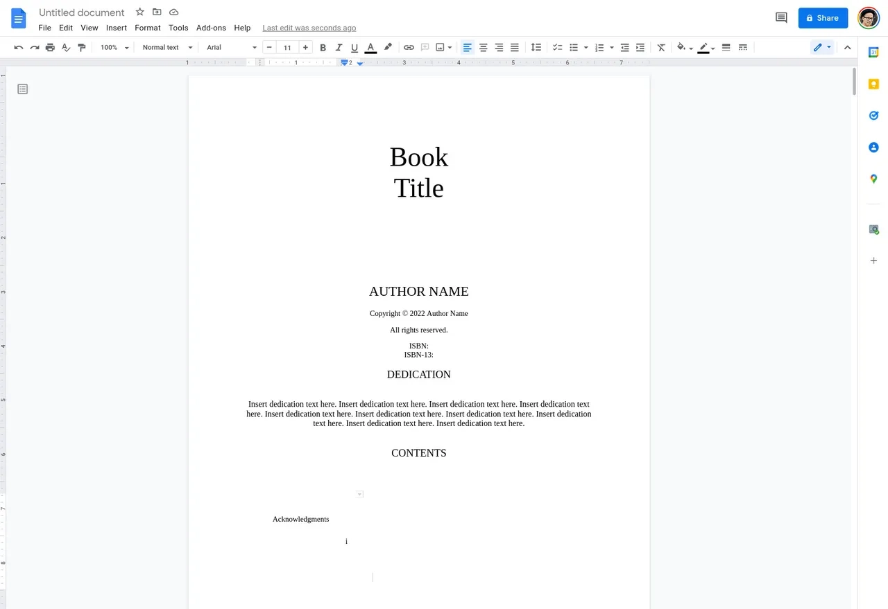 book template google docs