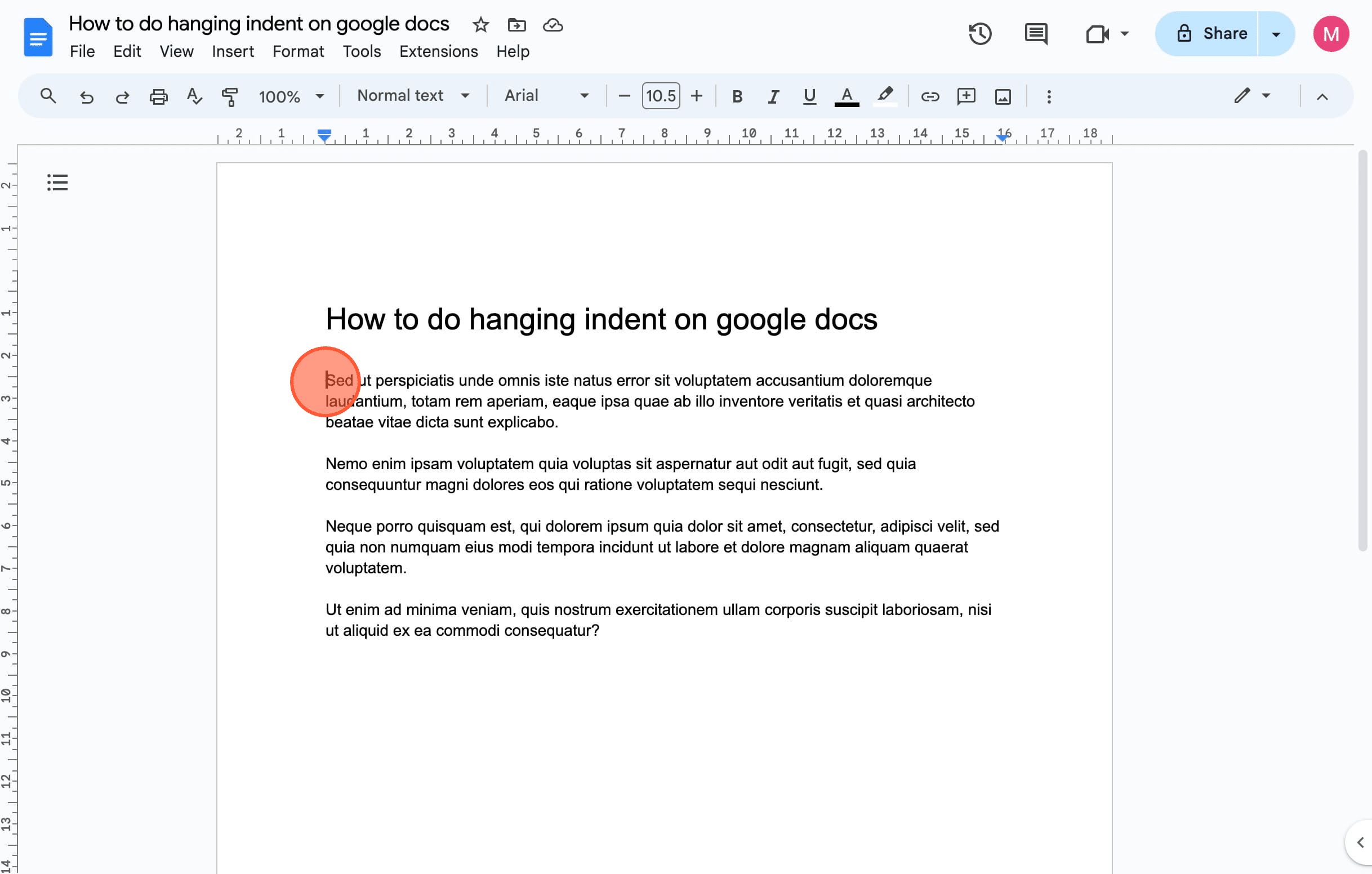 google doc hanging indent