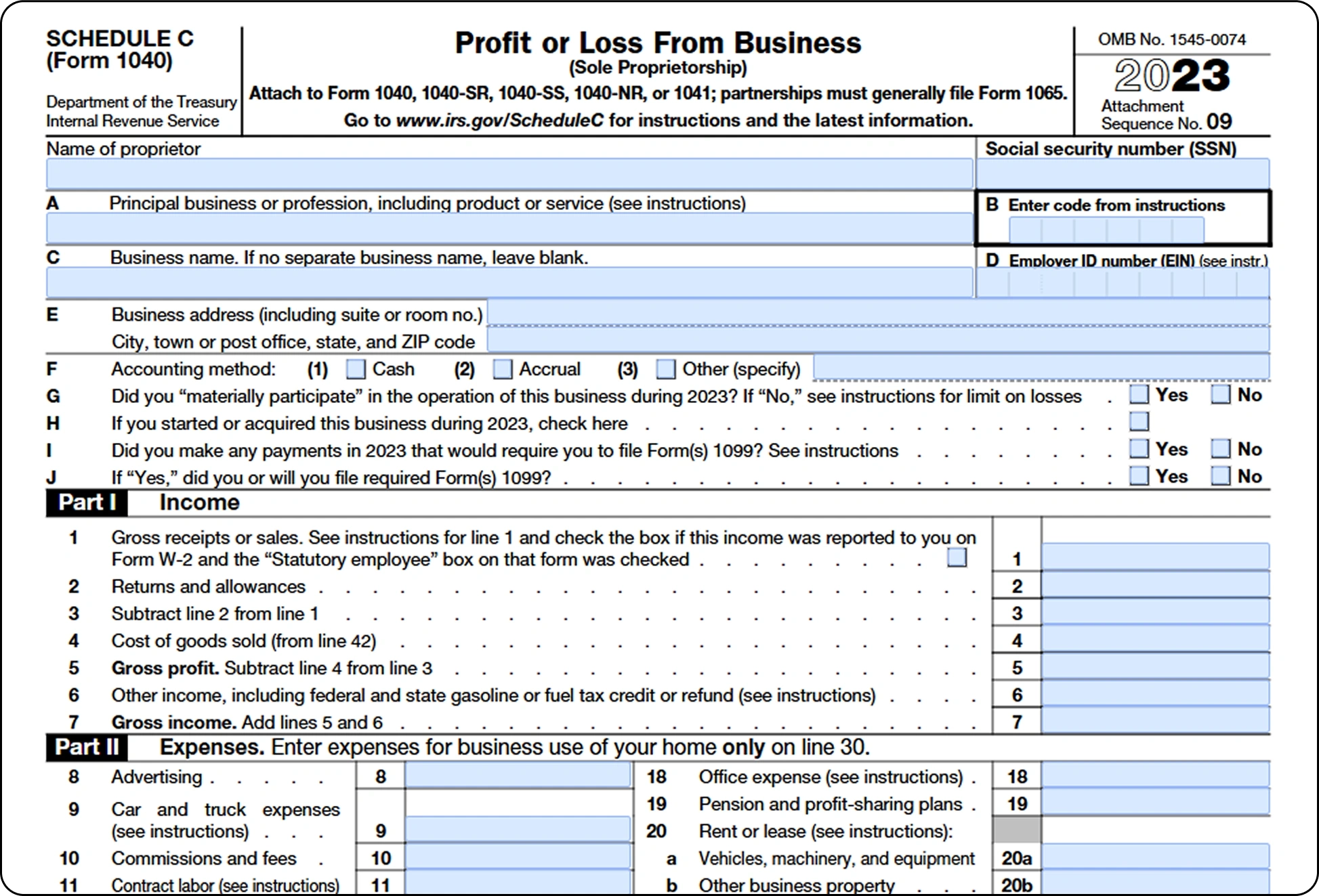 schedule c tax form 2024 printable