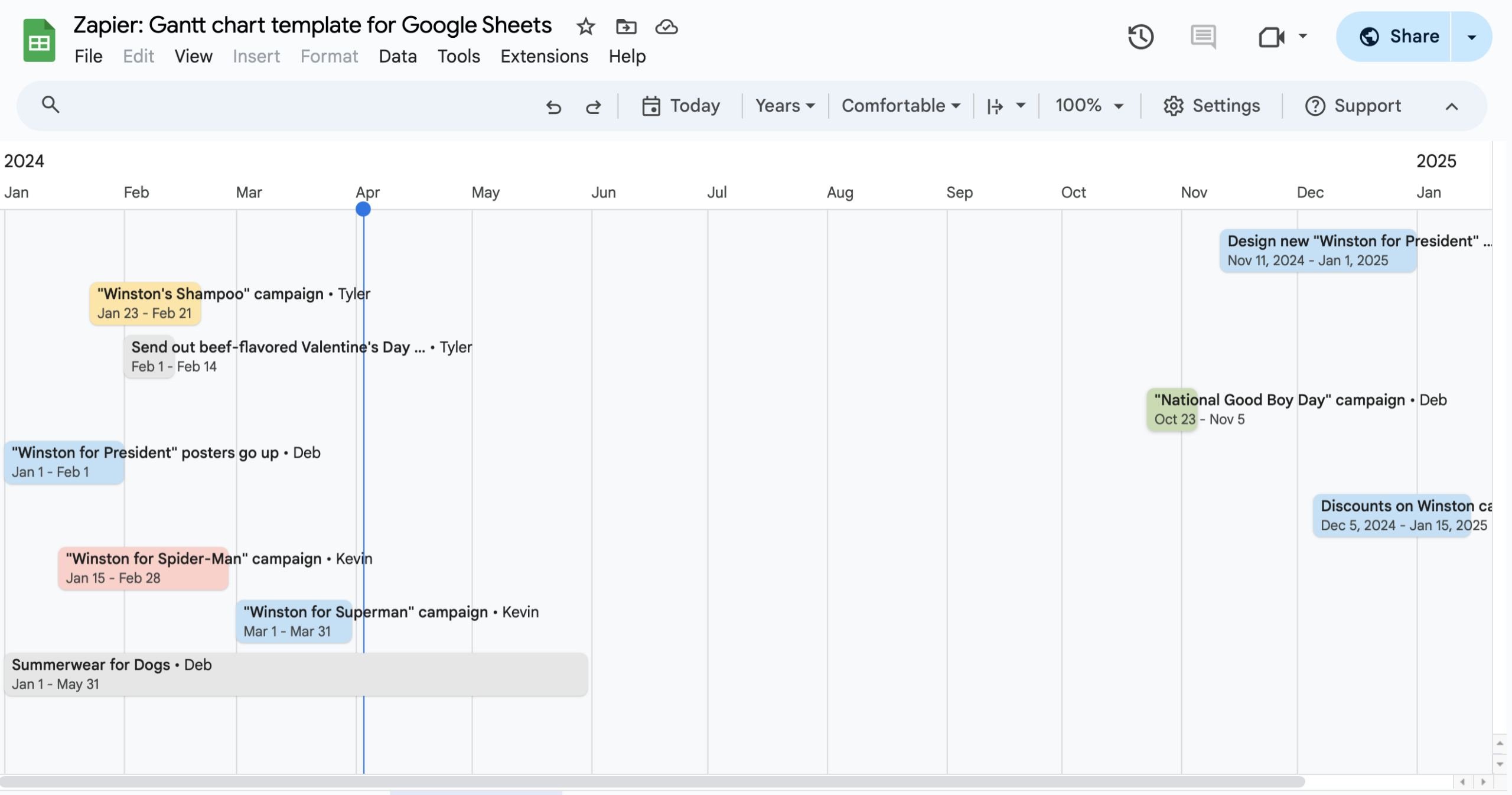 google sheets gantt chart