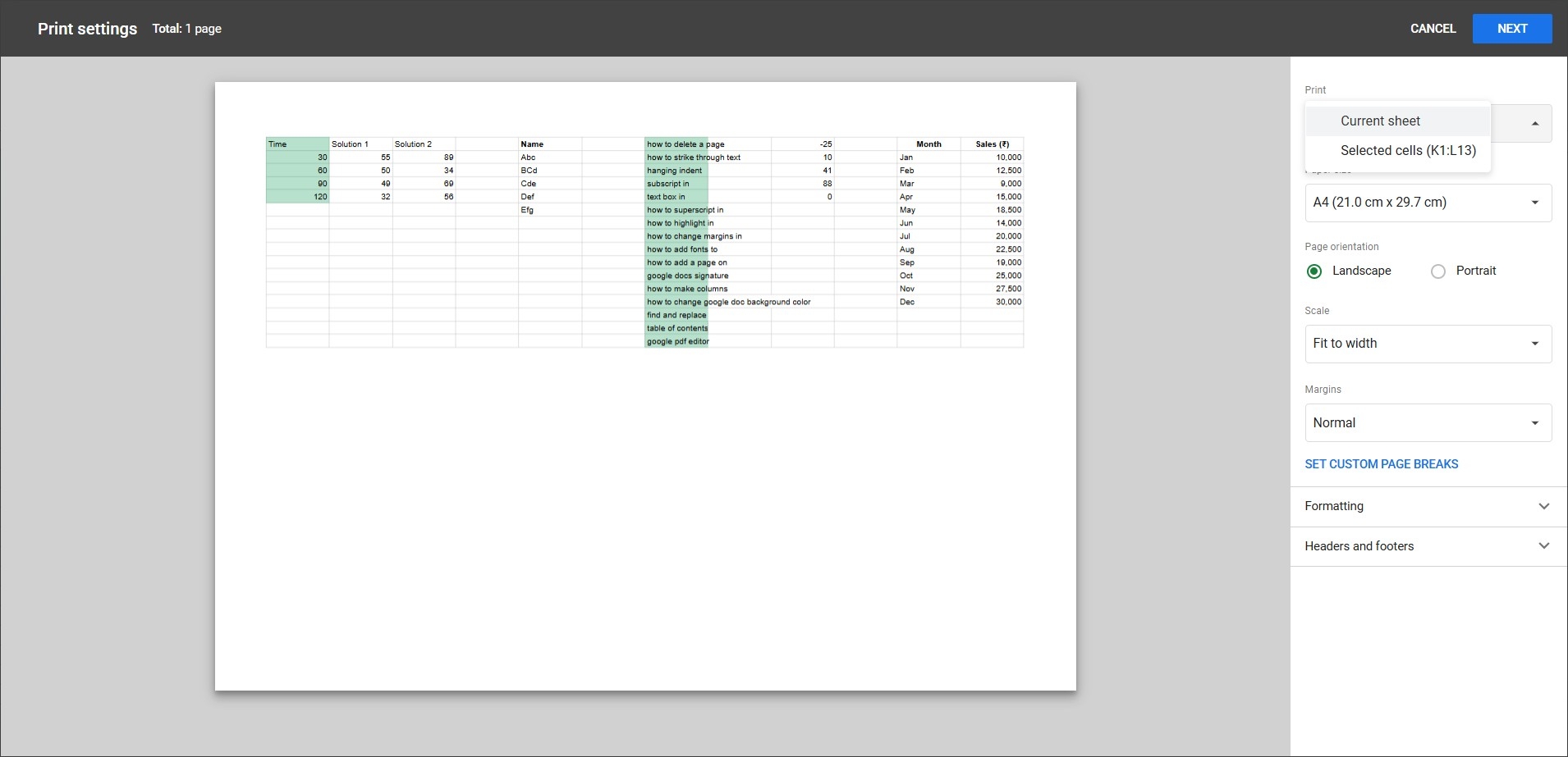 set print area google sheets
