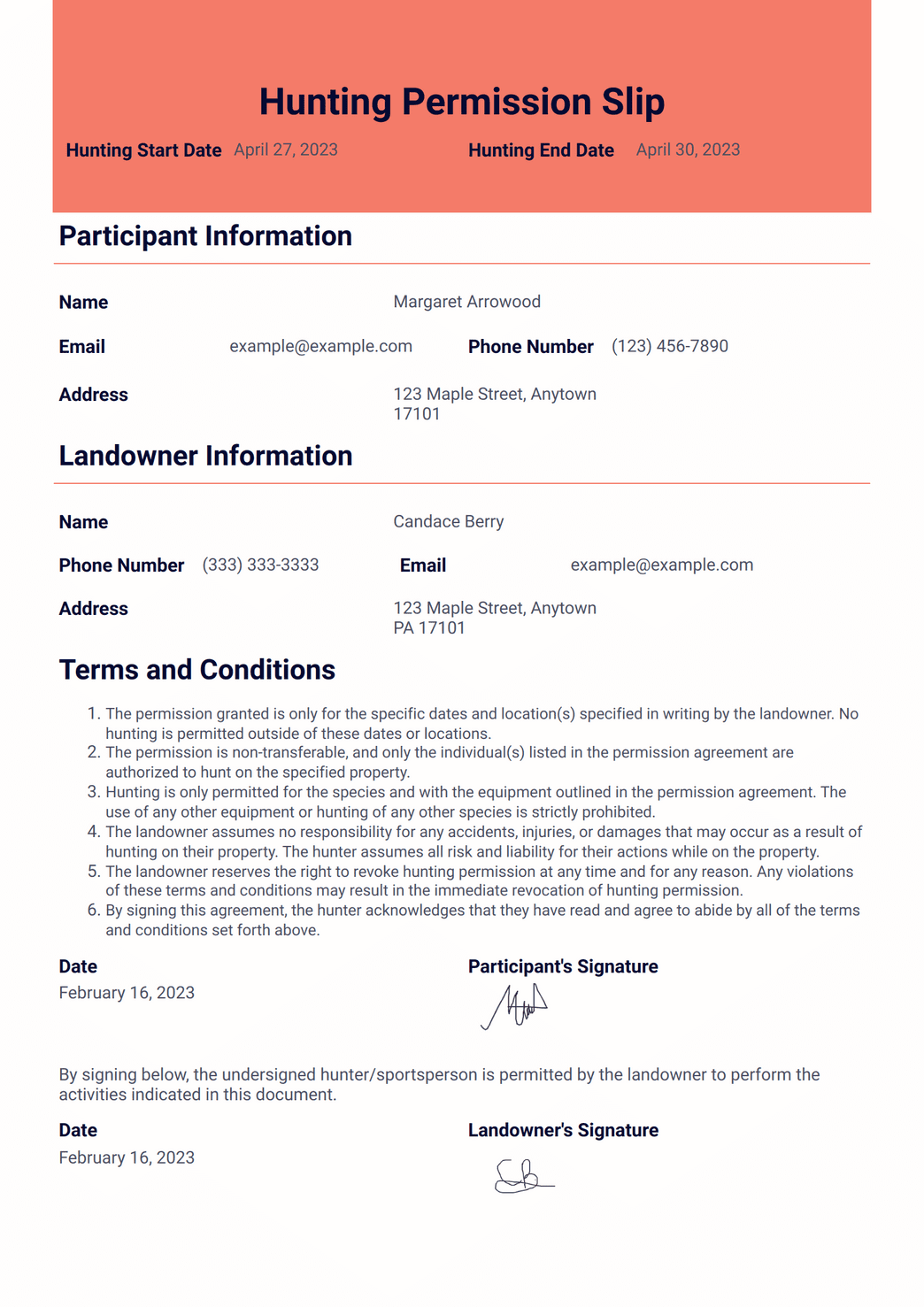 free printable hunting permission form