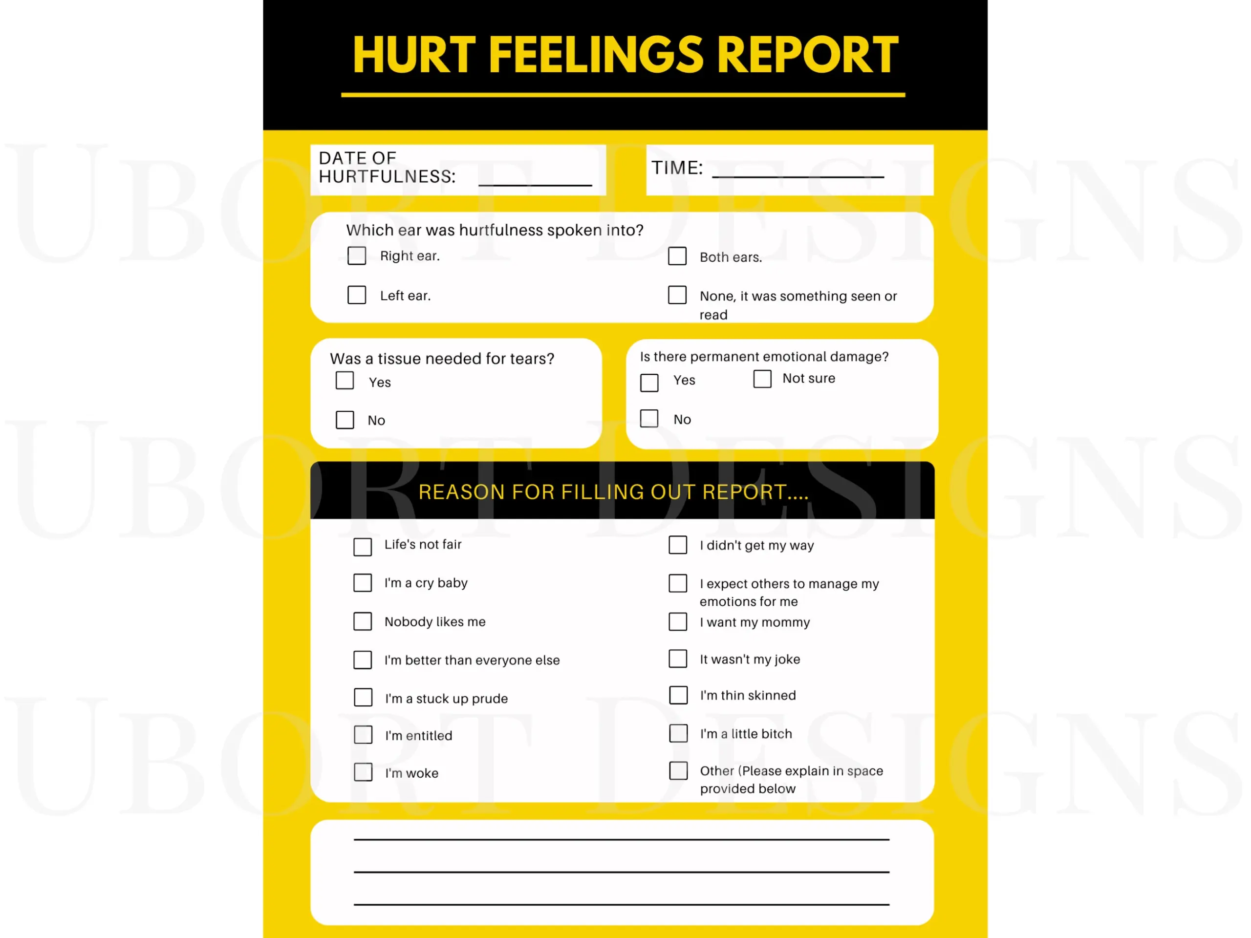 butthurt report form printable