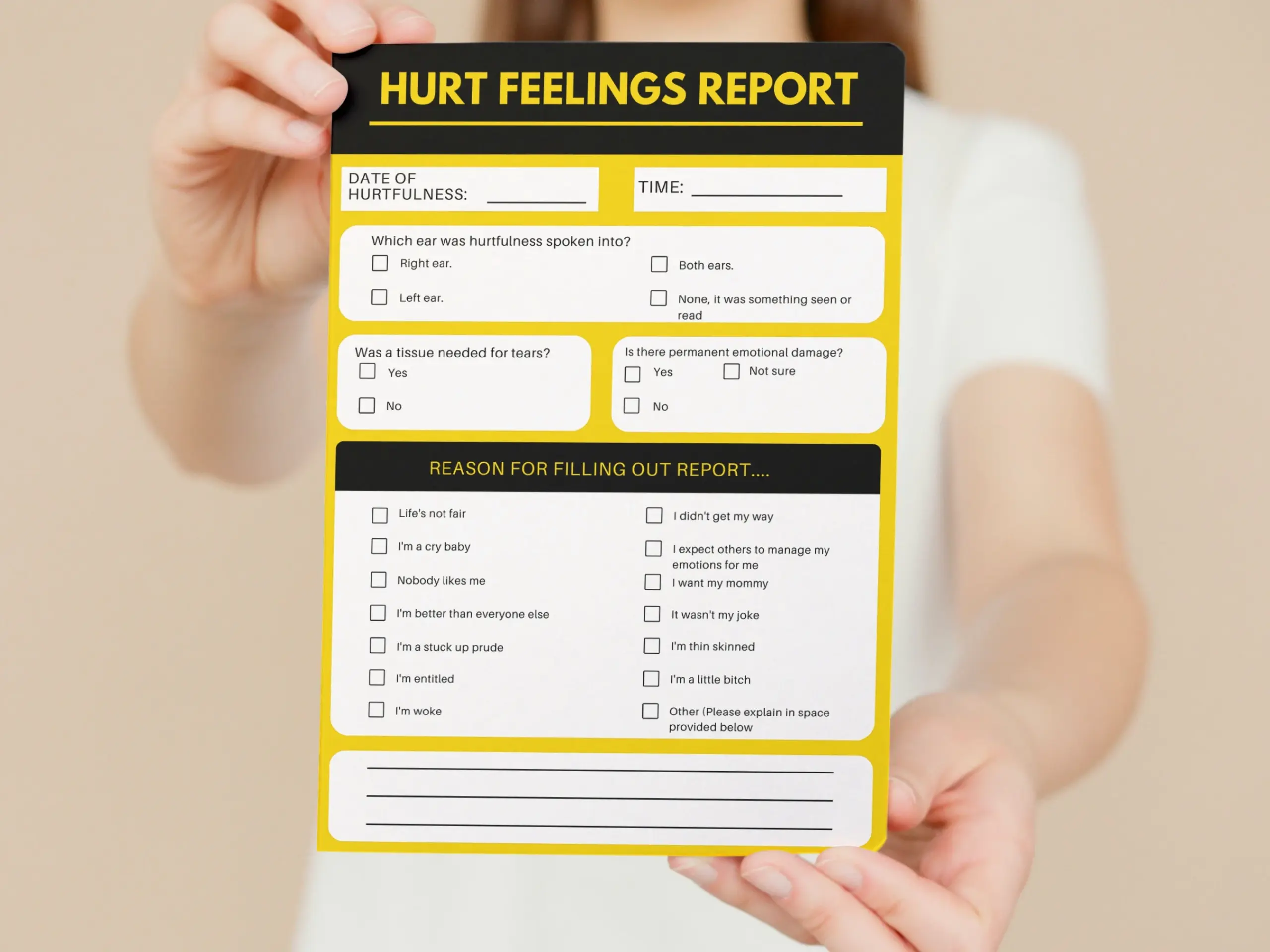 Hurt Feelings Report Printable Printable Party Favors