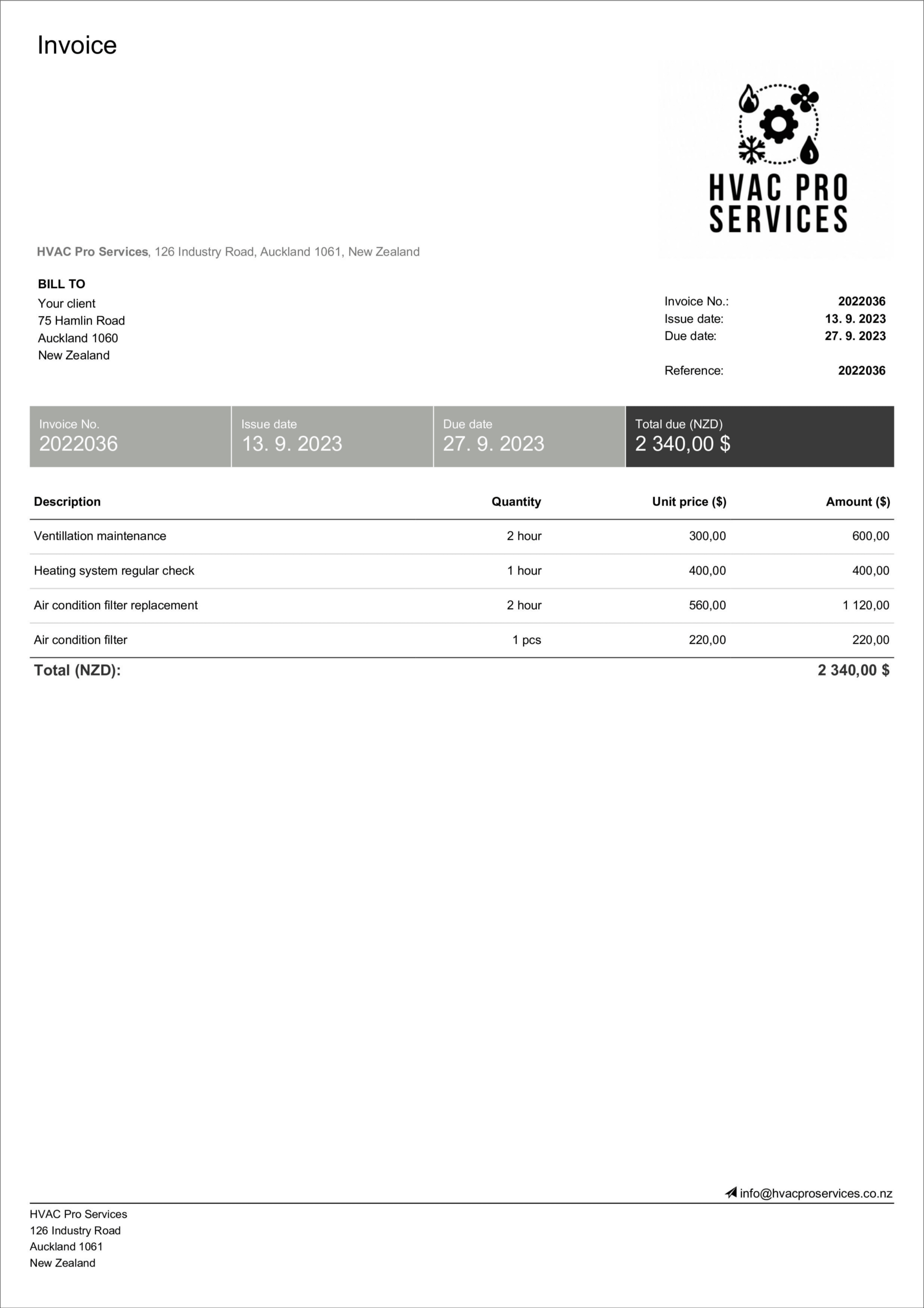 HVAC Invoice Templates Free Editable Billdu