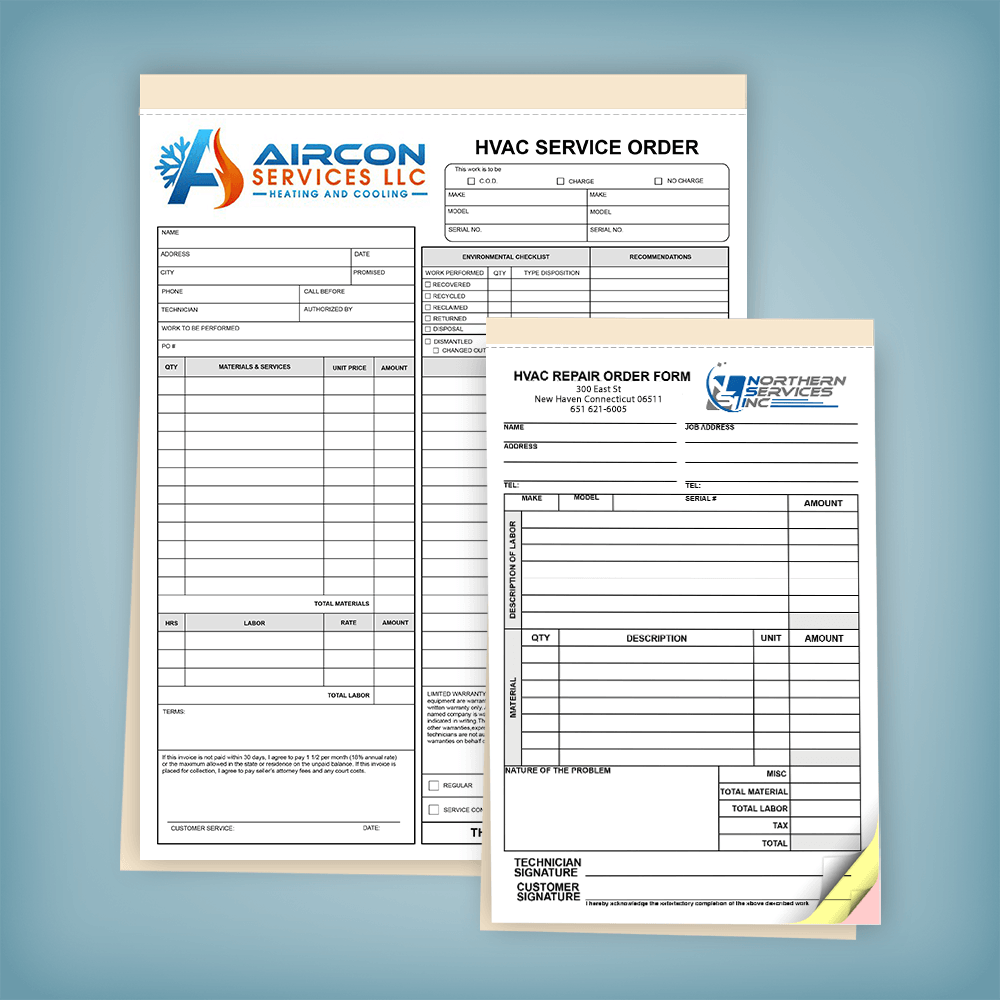 heating and cooling invoice
