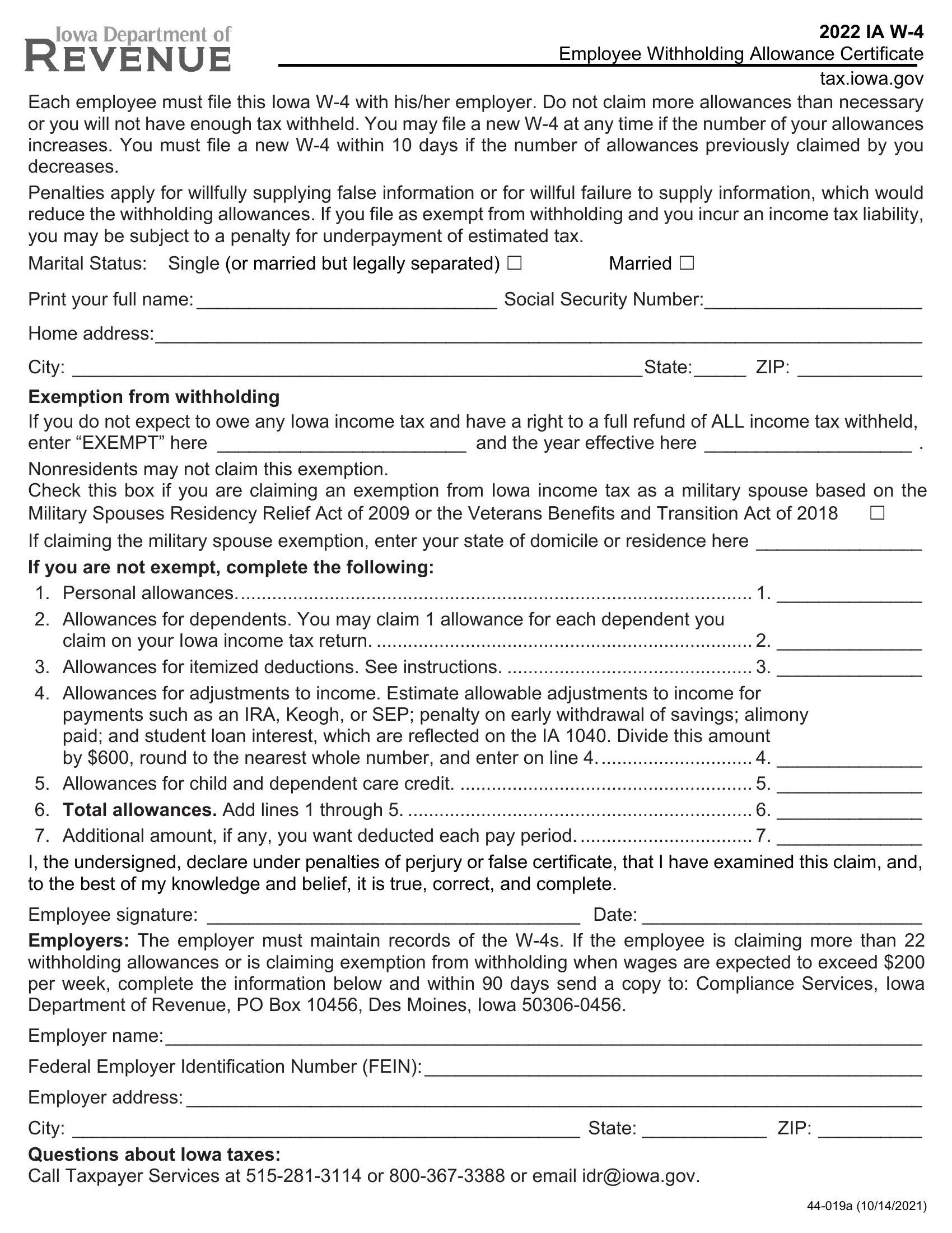 Ia W 4 Form Fill Out Printable PDF Forms Online