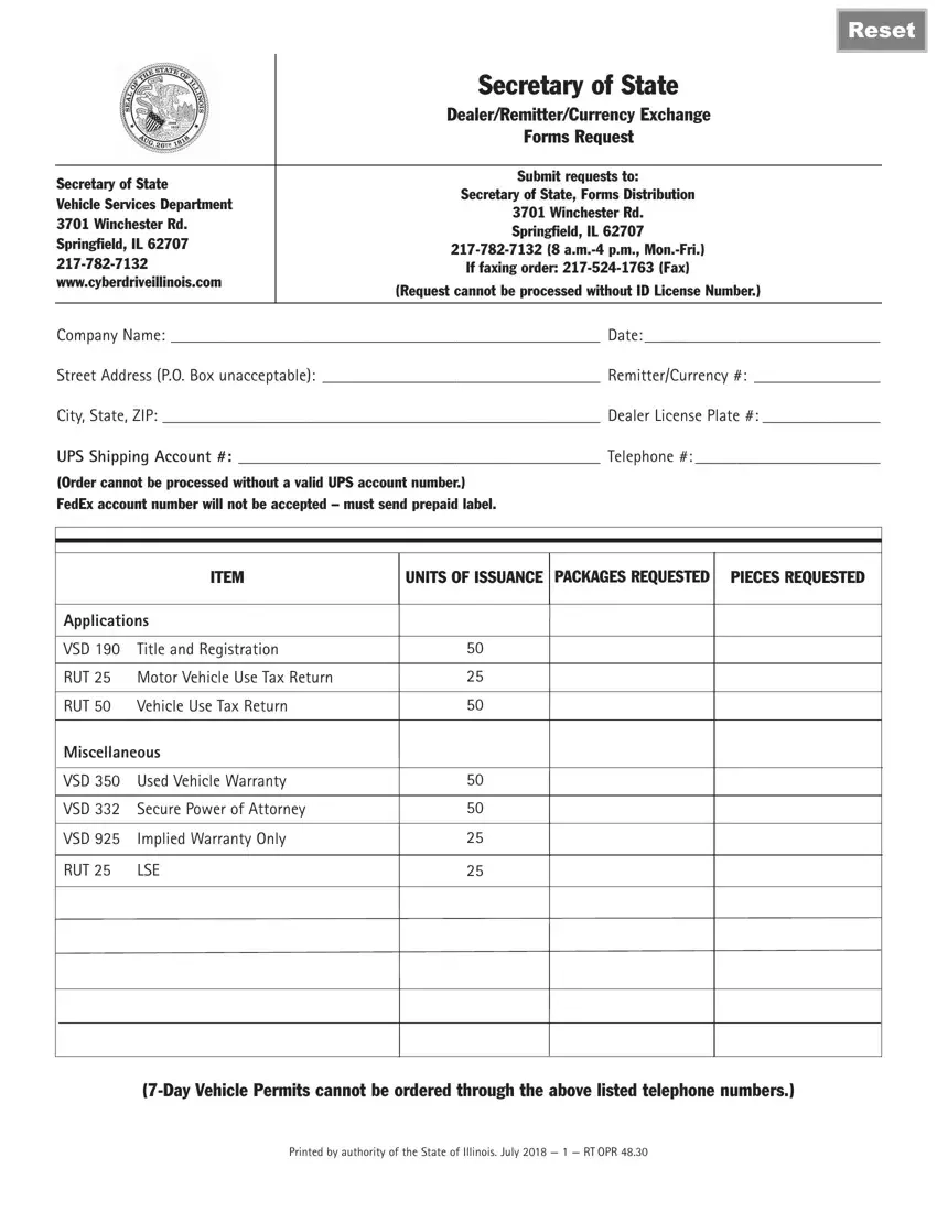 Illinois VSD 190 Form Fill Out Printable PDF Forms