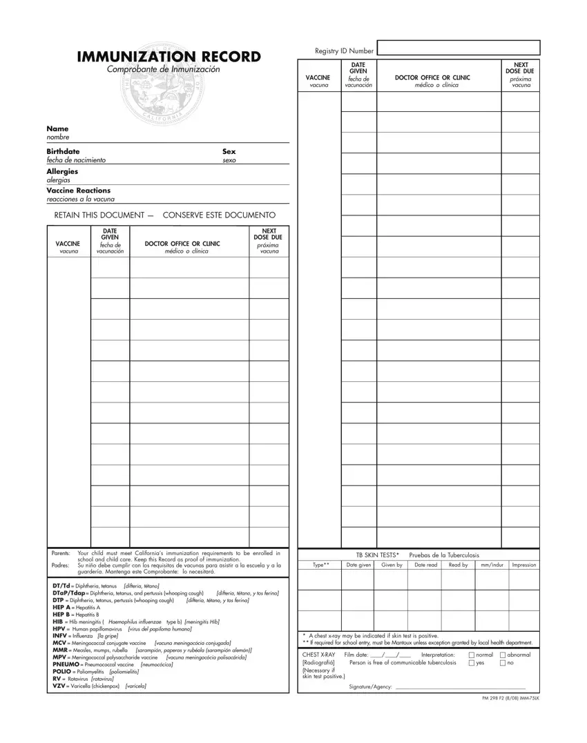 Immunization Record Form Fill Out Printable PDF Forms