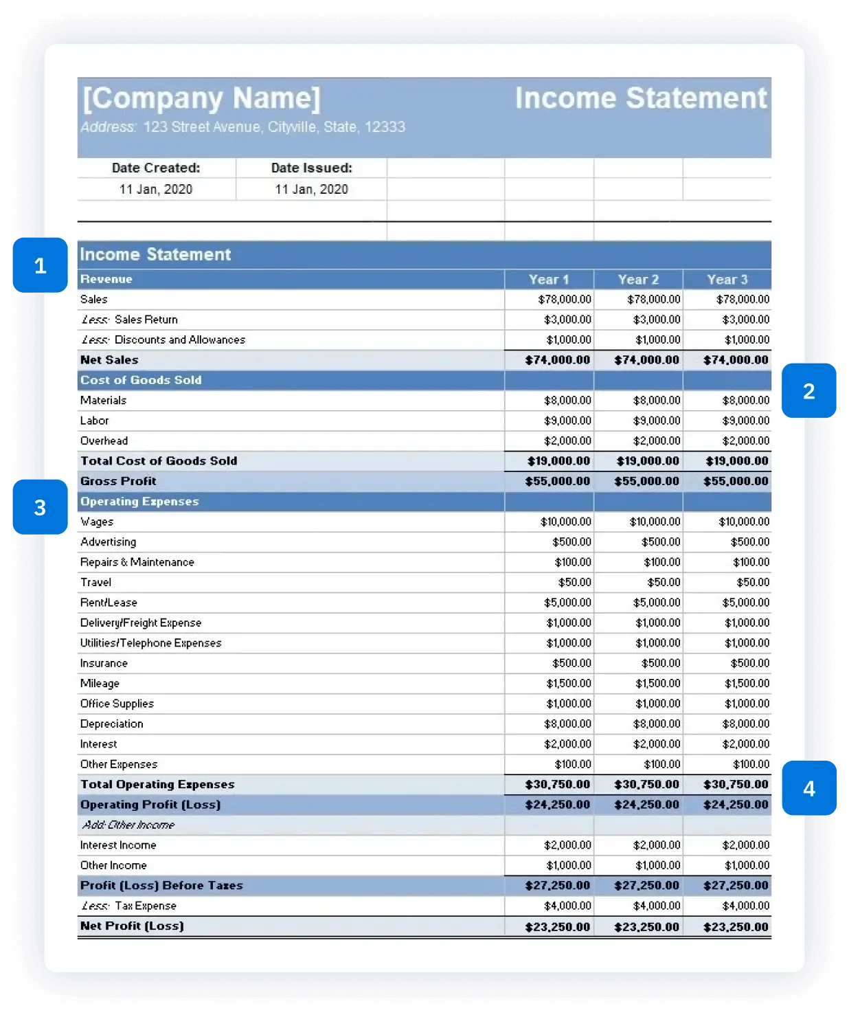 Income Statement Template Free Download