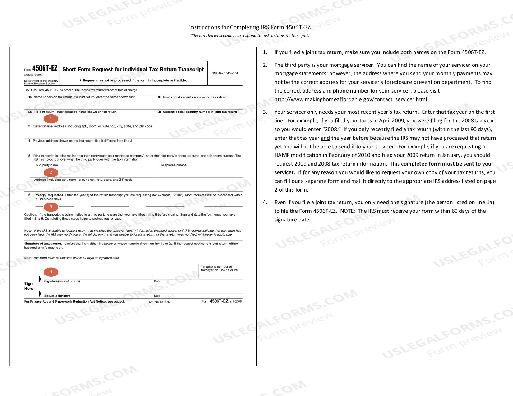 Instructions For Completing IRS Form 4506 EZ US Legal Forms